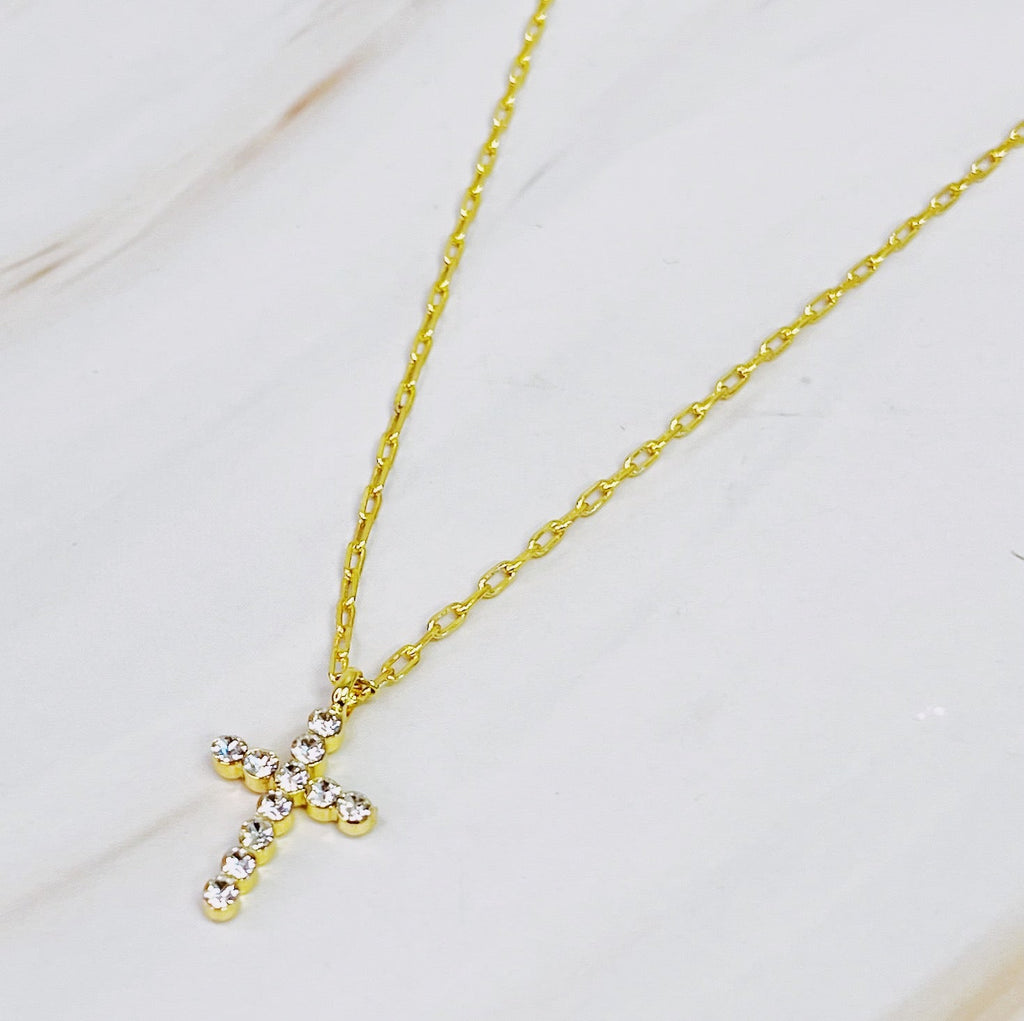 Faceted Crystal Cross Necklace-0
