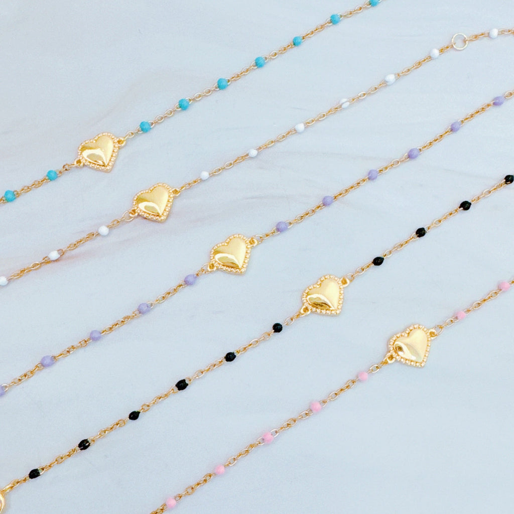 Dainty Color Dots Chain Heart Bracelet-0