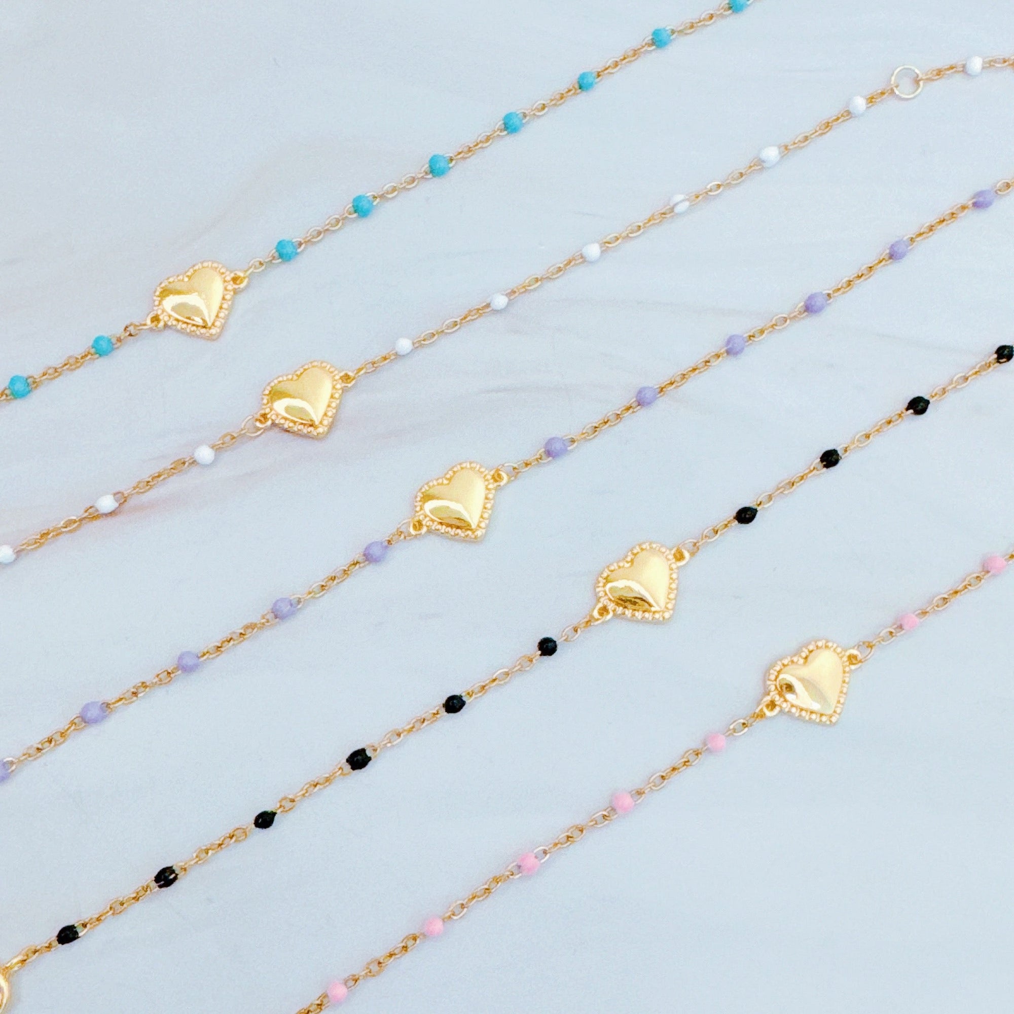 Dainty Color Dots Chain Heart Bracelet-0