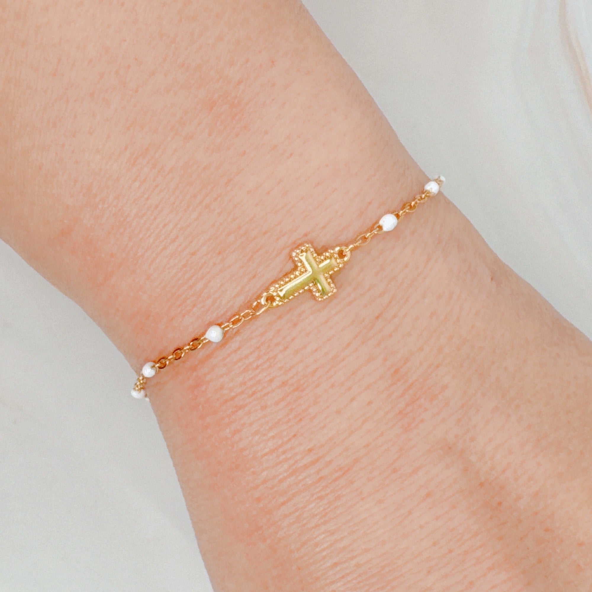 Dainty Color Dots Chain Cross Bracelet-5
