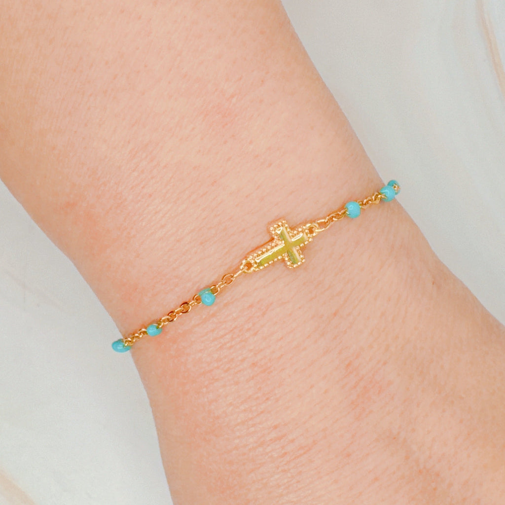 Dainty Color Dots Chain Cross Bracelet-6