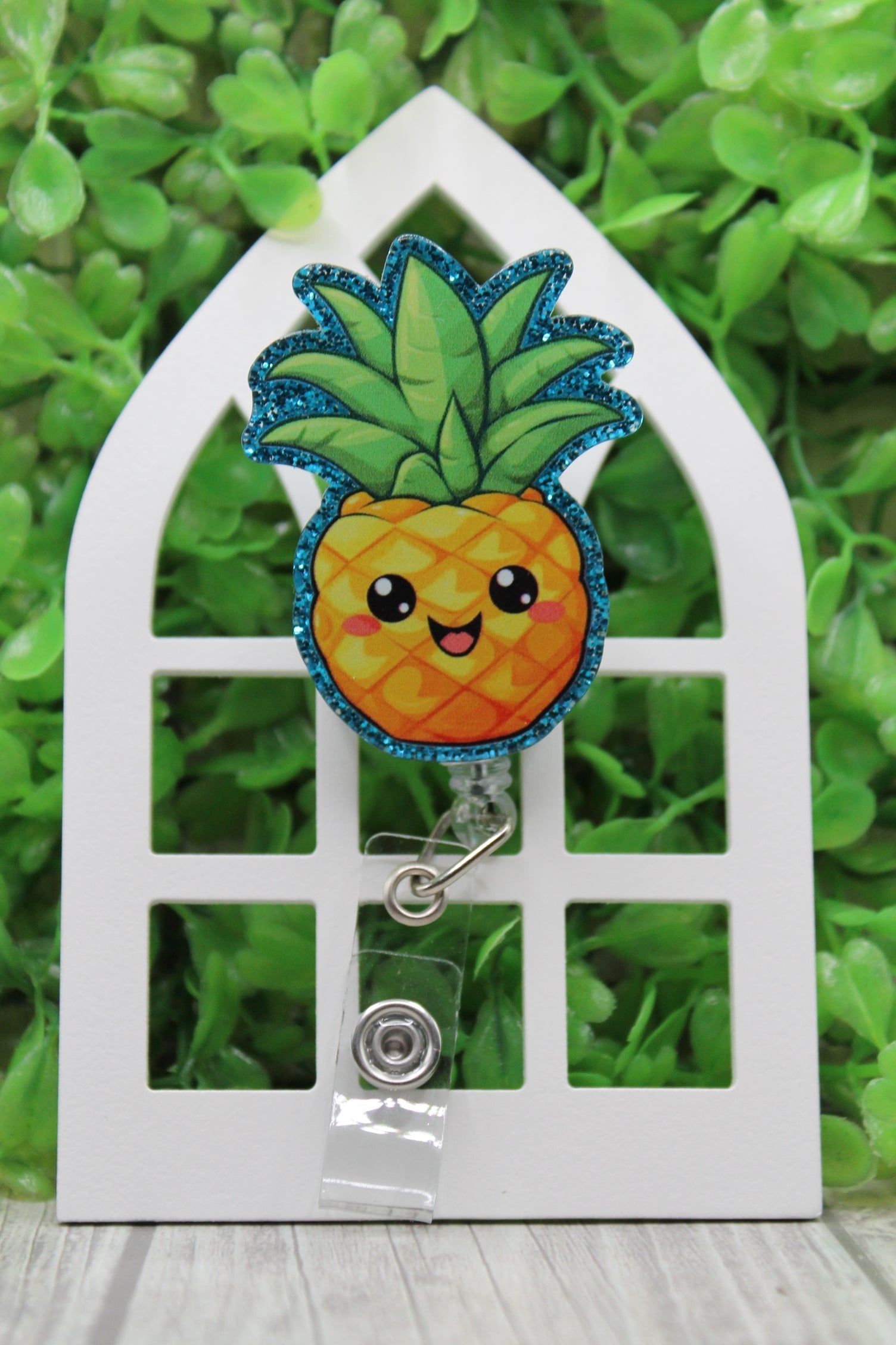 Happy Pineapple Badge/ID Holder with Alligator Clip