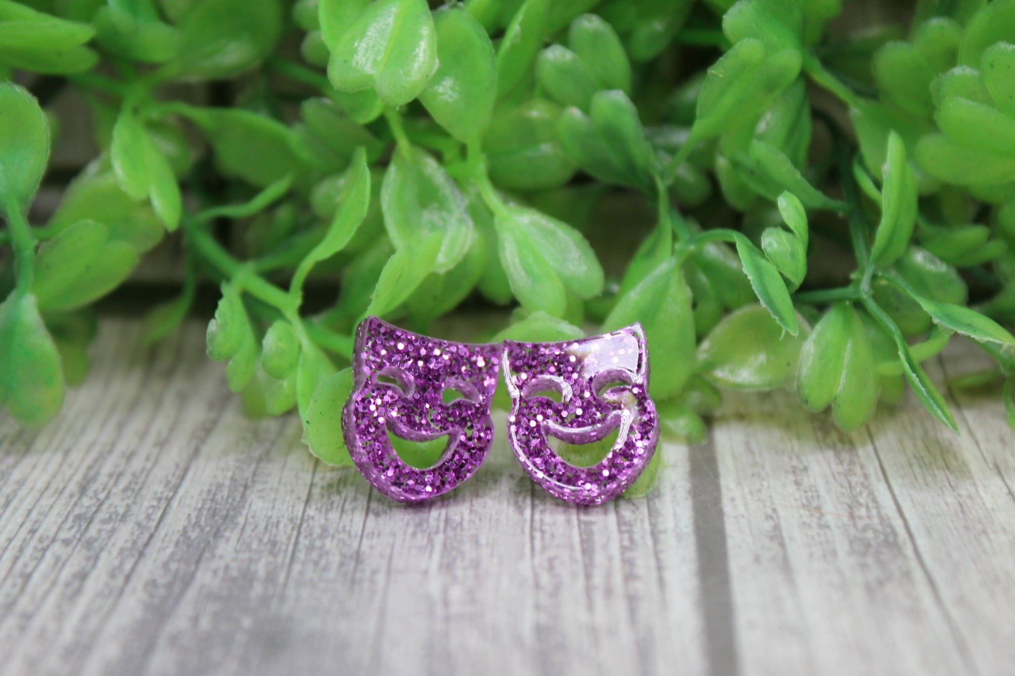 Purple Glitter Mask • Stud Earrings