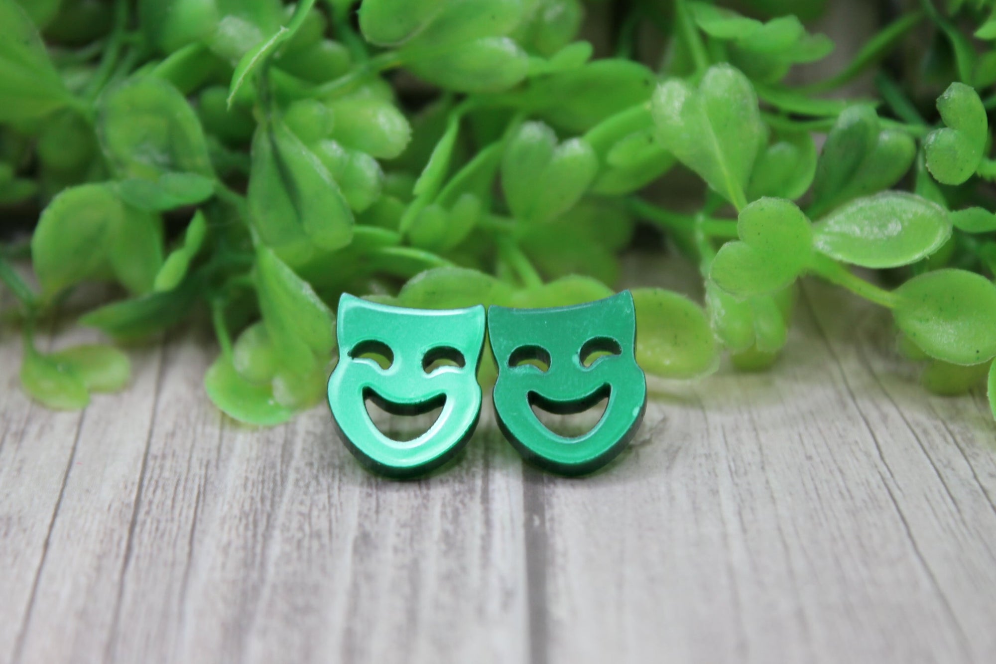Green Shimmer Mask • Stud Earrings