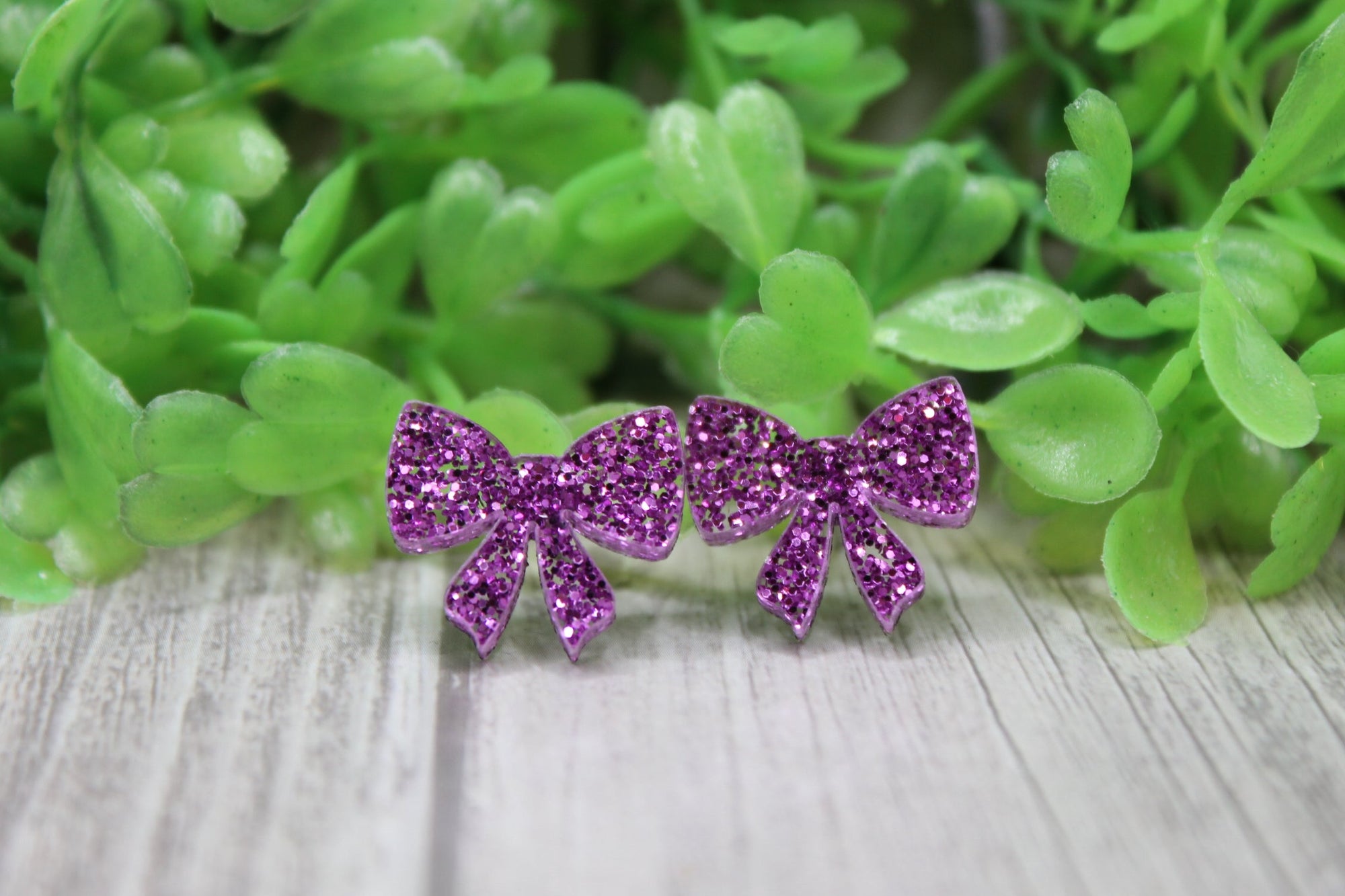 Purple Glitter Bow • Stud Earrings