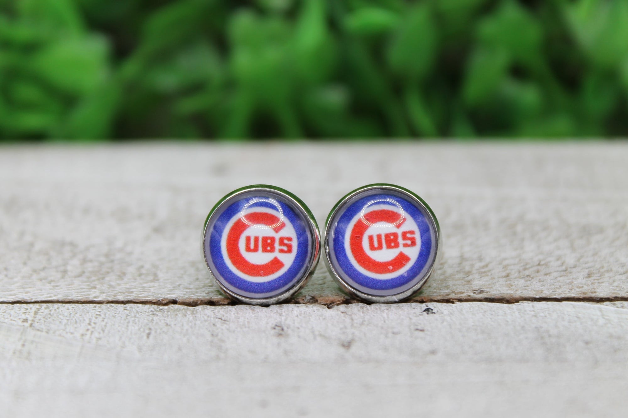 Baseball, Cubs • Glass Stud Earrings