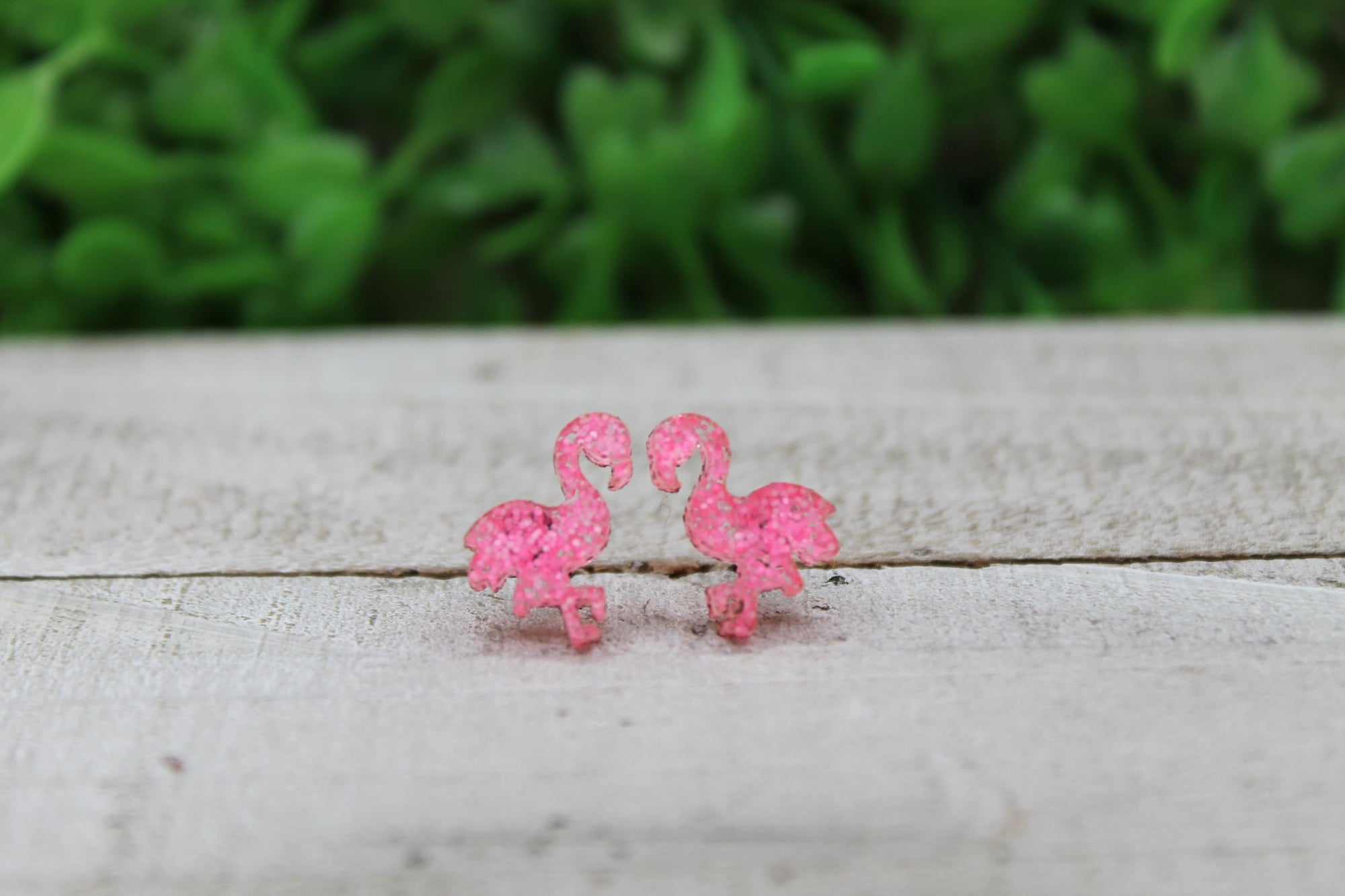 Pink Flamingo Glitter Stud Earrings