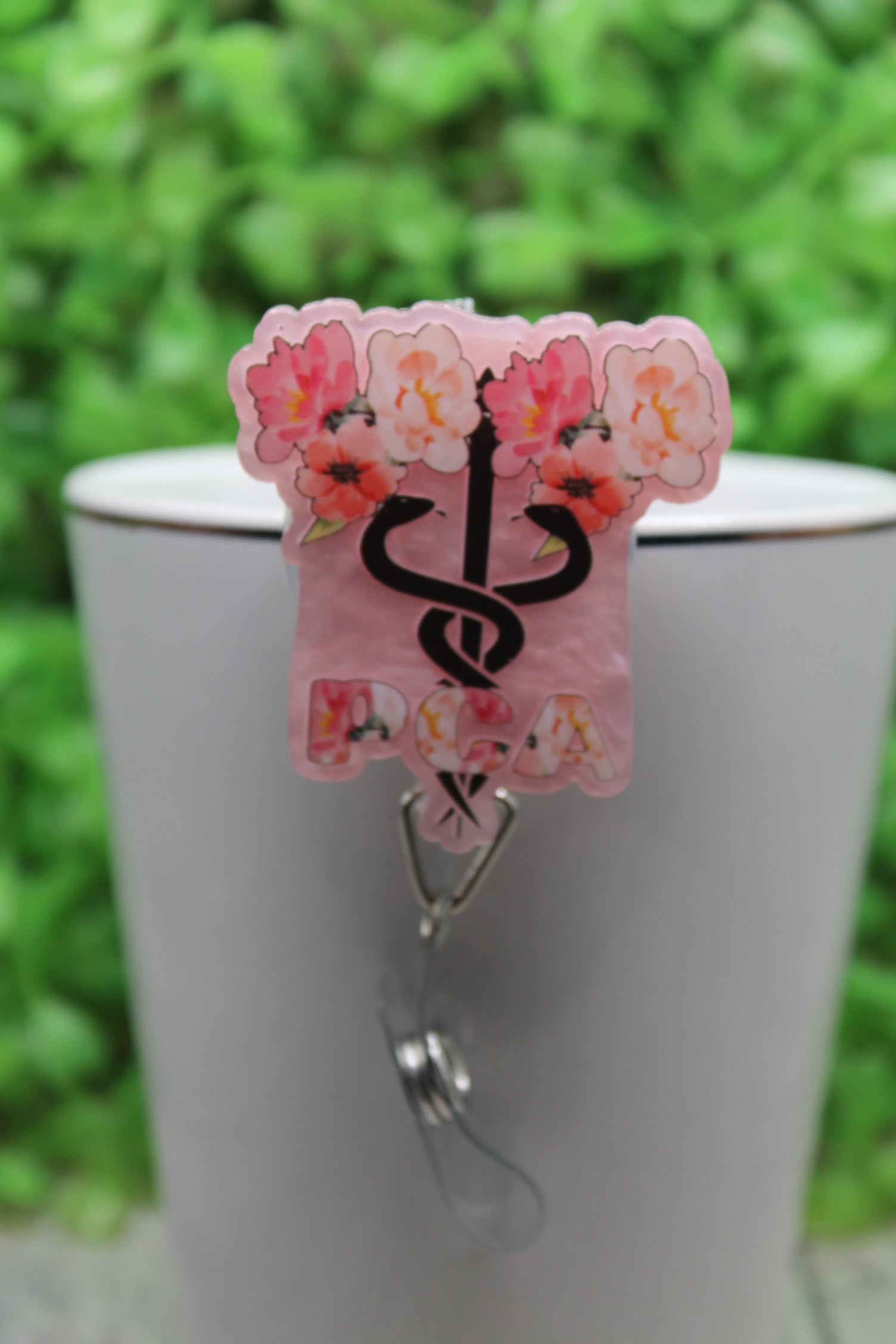 PCA Pink Floral Badge/ID Holder Reel