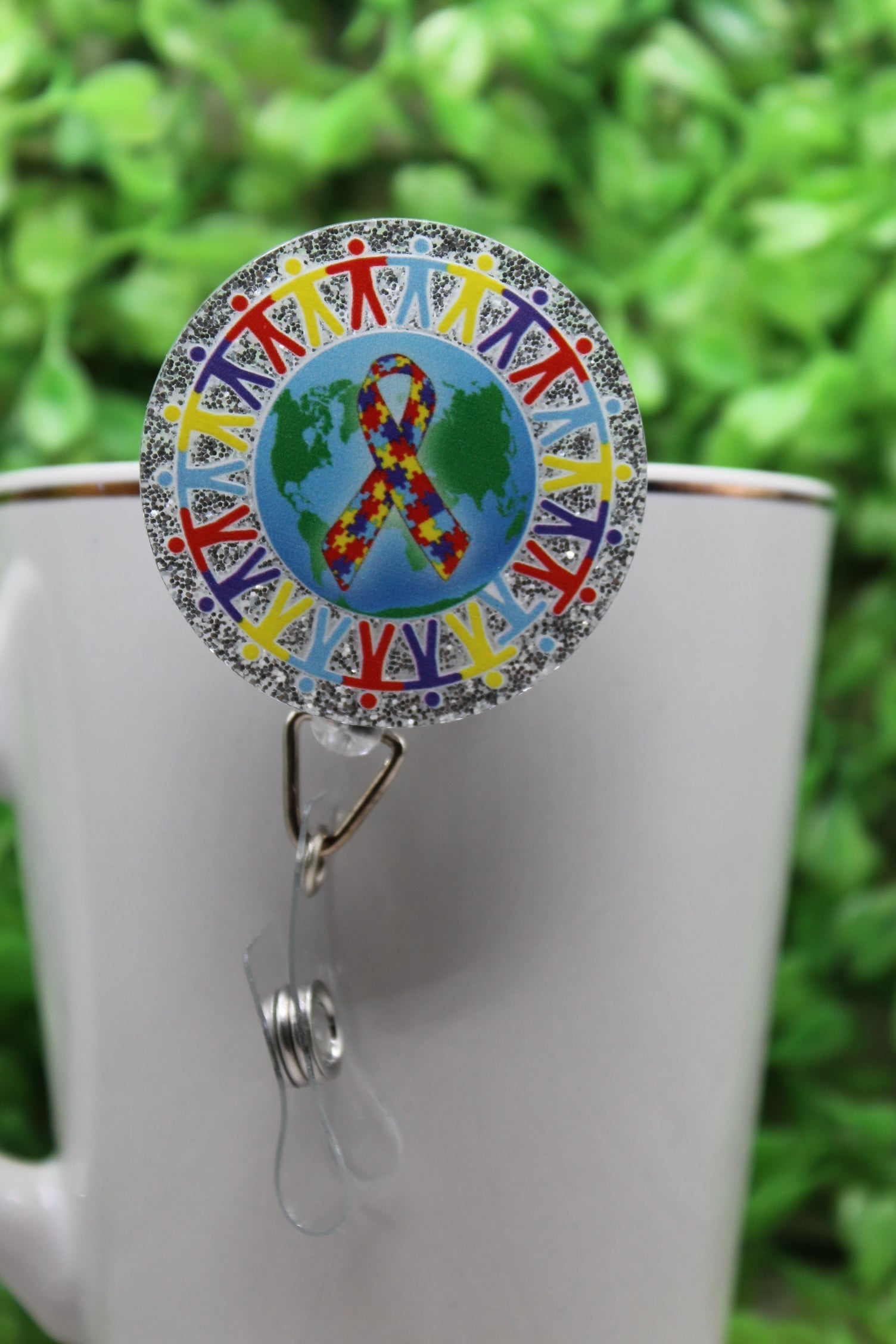 Autism Awareness Ribbon Circle Badge/ID Holder Reel