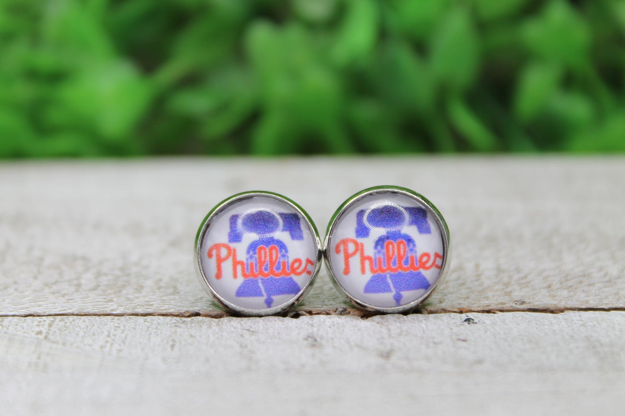 Baseball Phillies Bell Glass Stud Earrings