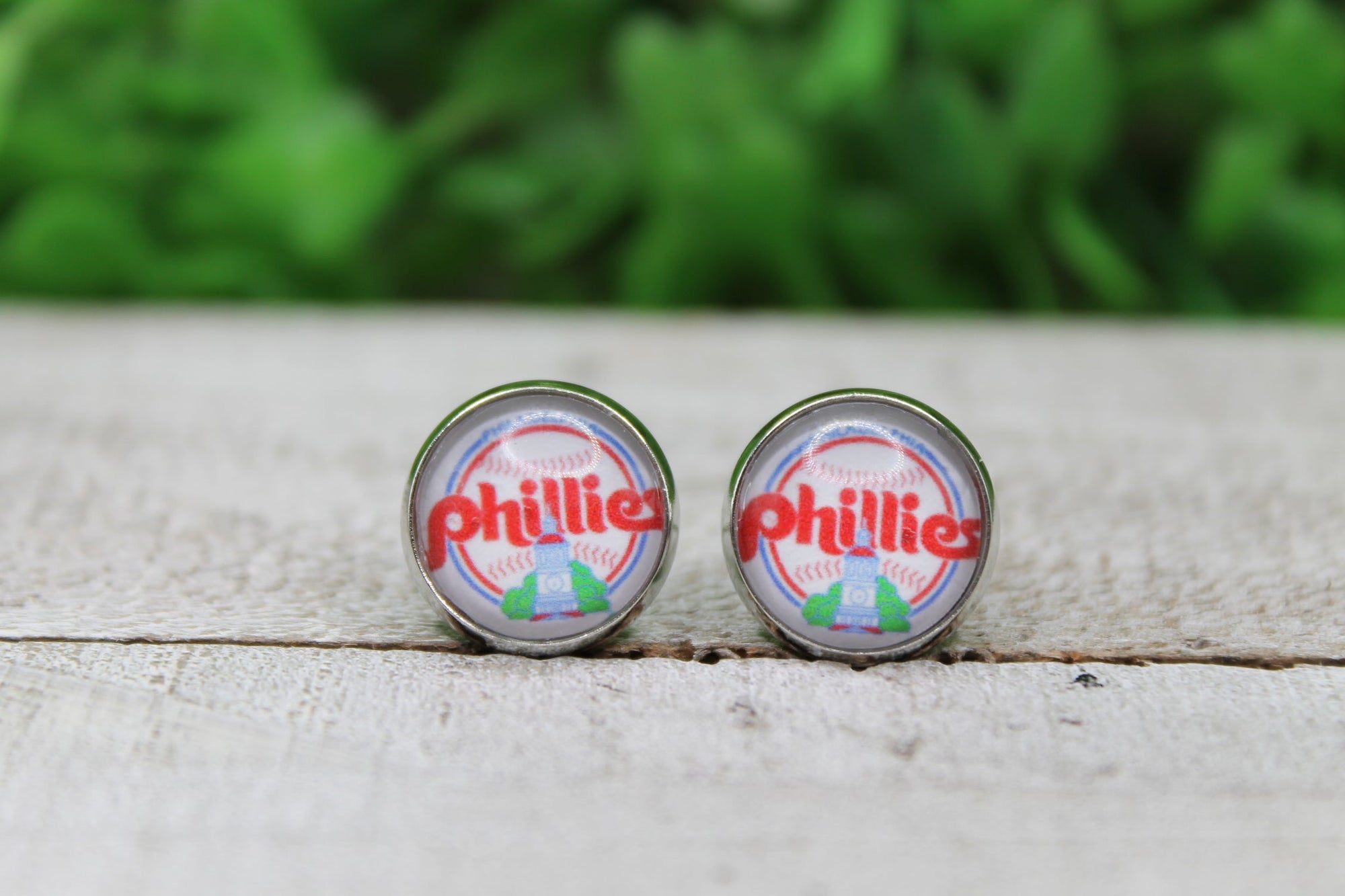 Baseball Phillies Baseball Red Glass Stud Earrings