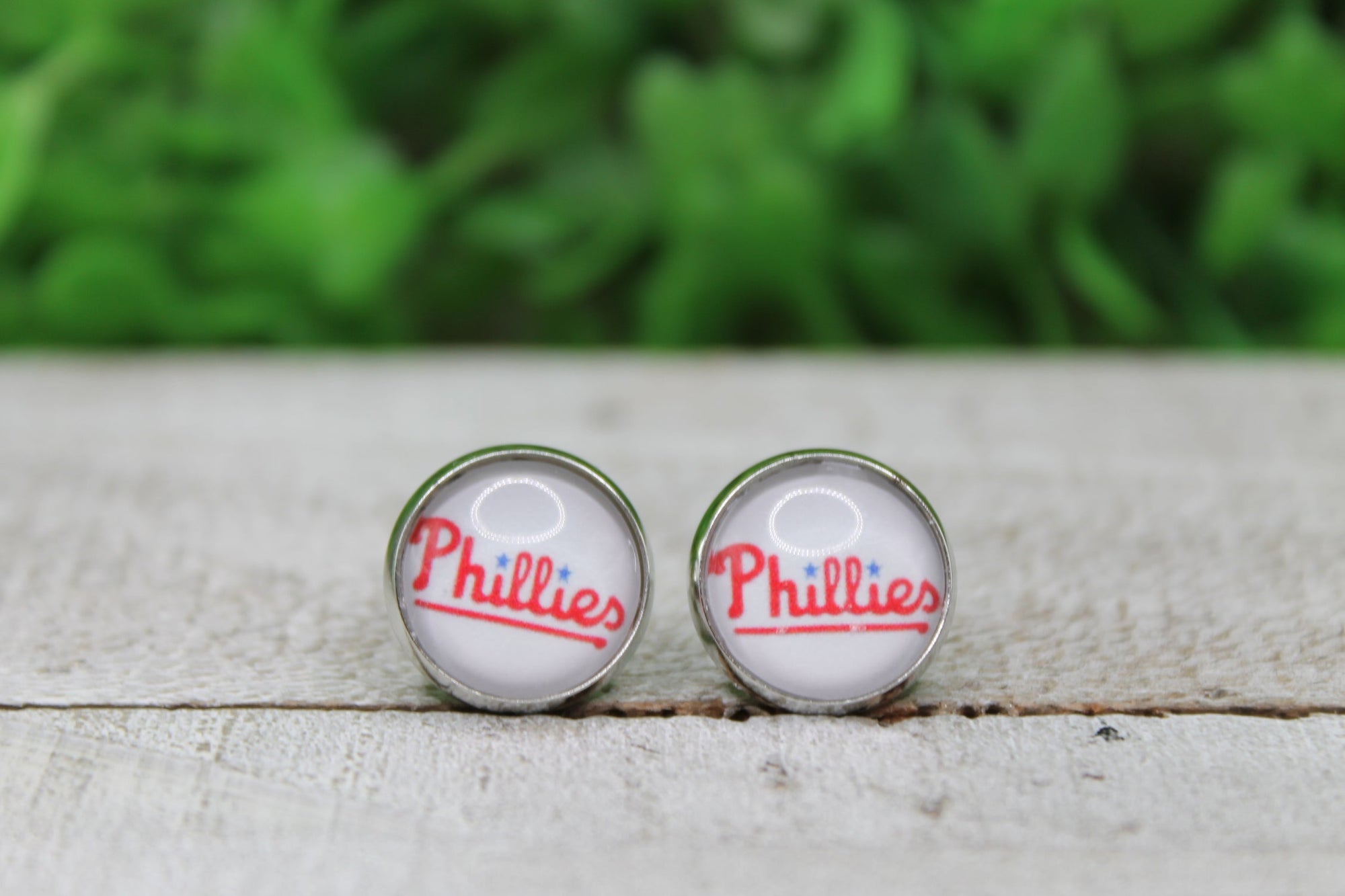 Baseball Phillies Glass Stud Earrings