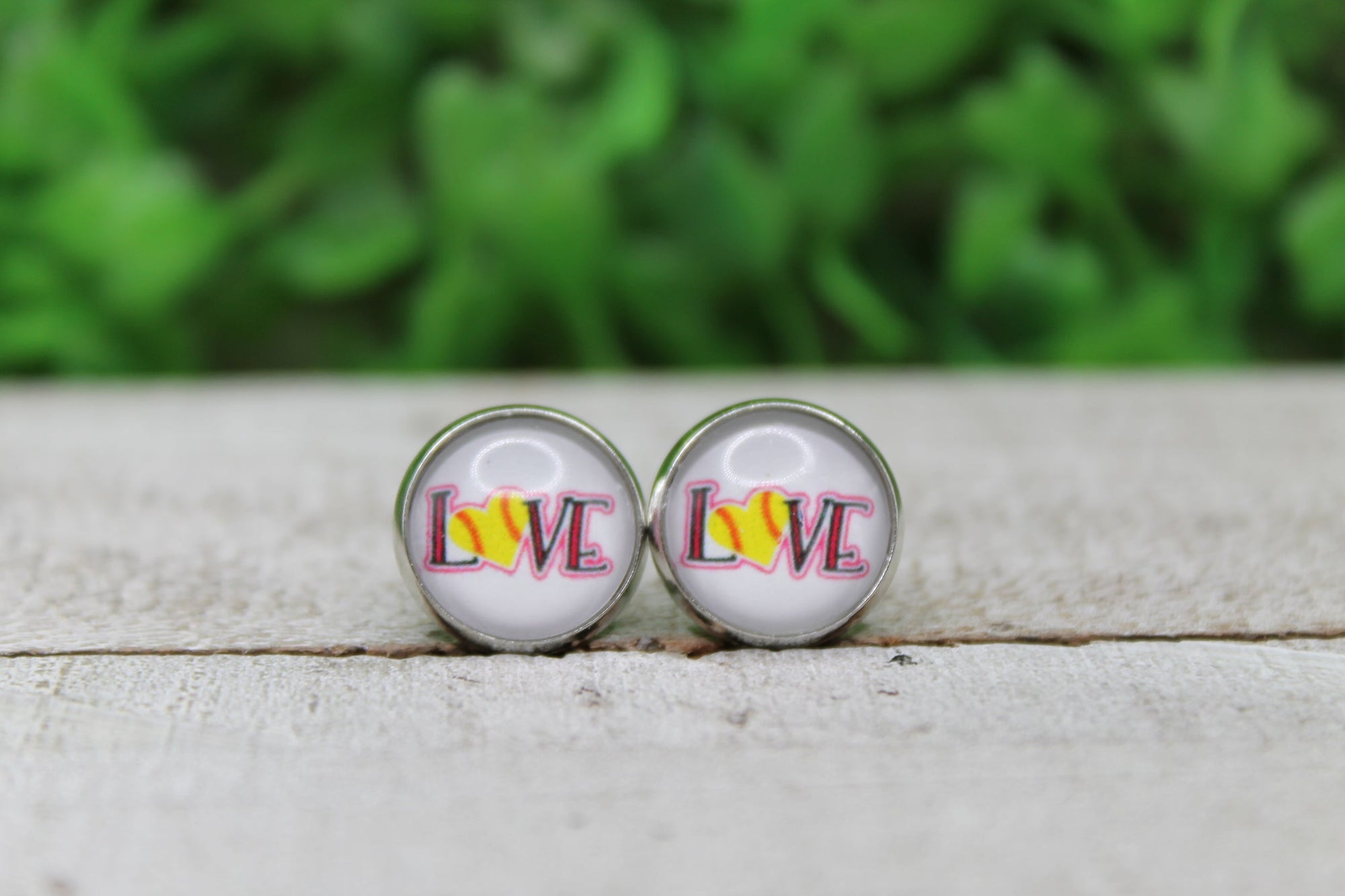 LOVE Softball Glass Stud Earrings