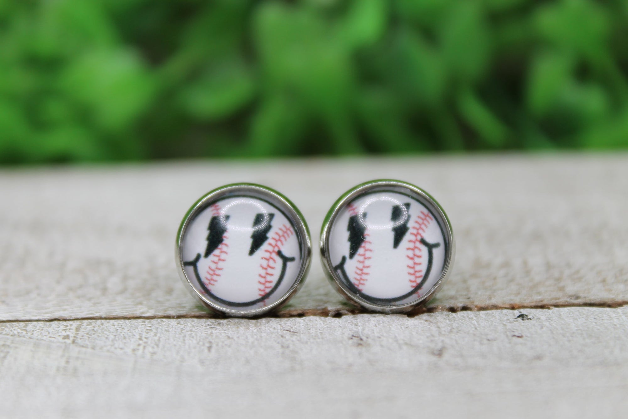 Baseball Smiley Glass Stud Earrings