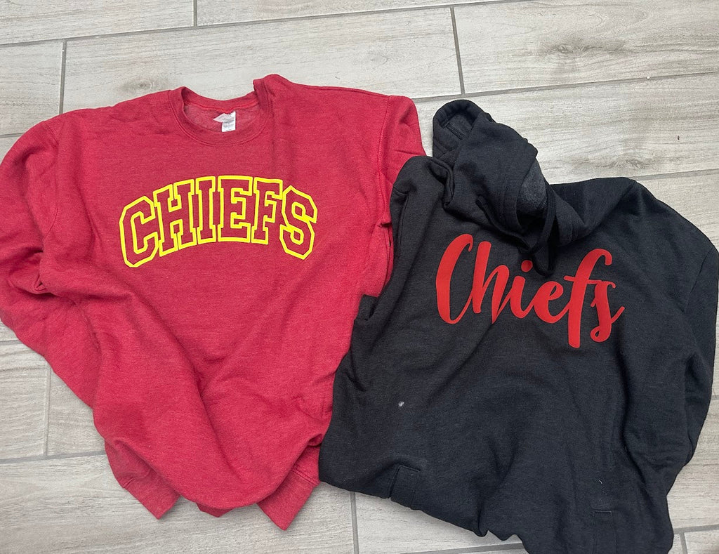 Custom Puff Print Chiefs Sweatshirt, Embossed Chiefs Sweatshirt, Custom School Mascot Sweatshirt, Gift Idea, Kansas City Puff Print