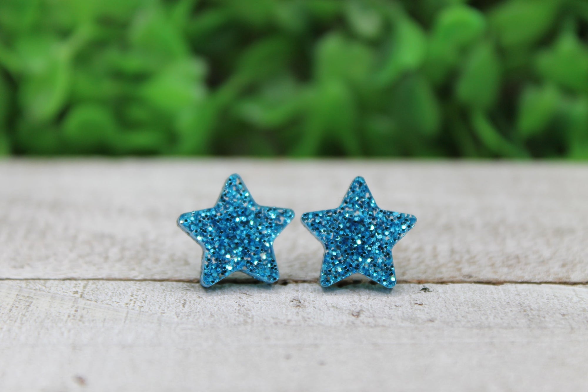 Light Blue Glitter Star Stud Earrings