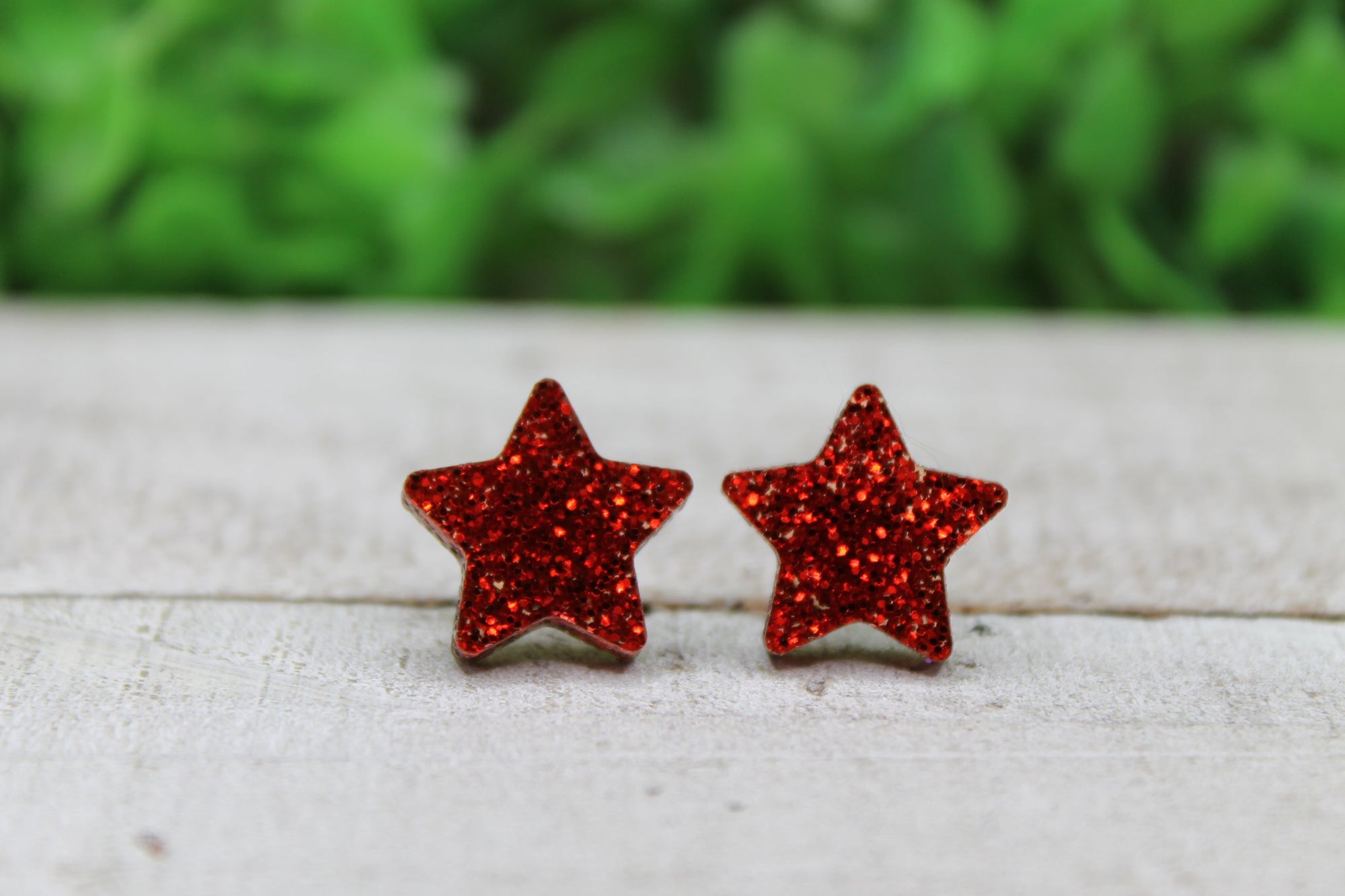 Red Glitter Star Stud Earrings