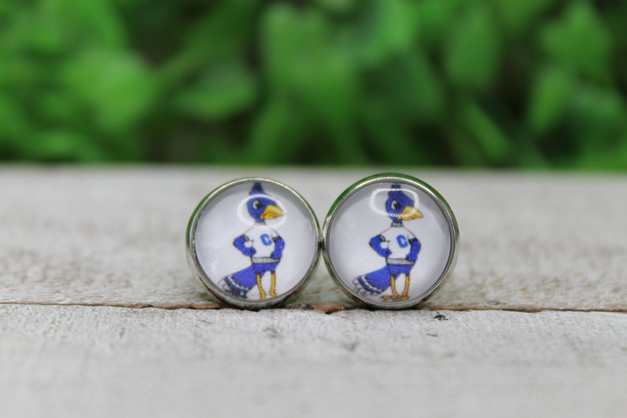 Creighton Blue Jay Mascot Glass Stud Earrings
