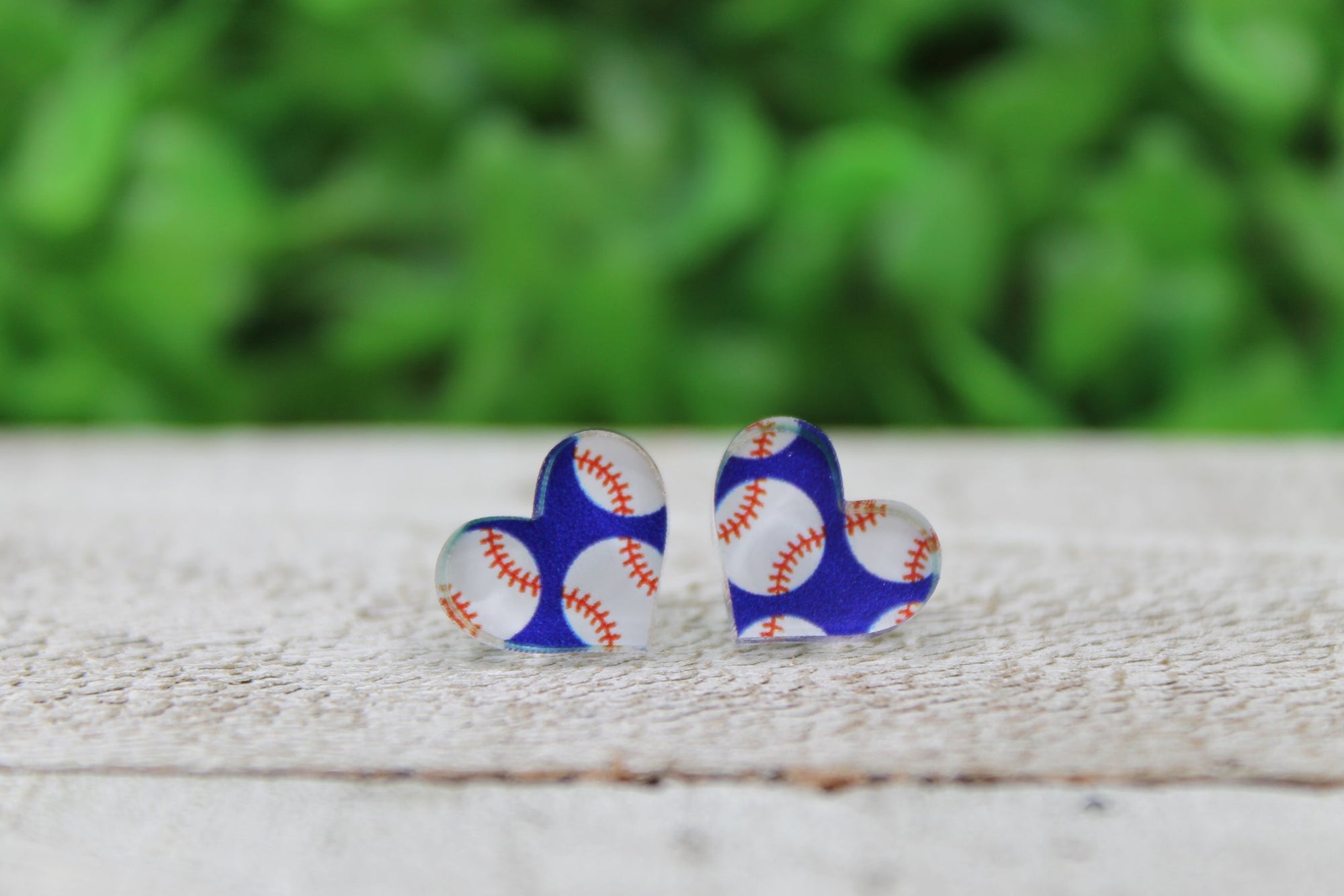 Baseball Patterned Heart Stud Earrings