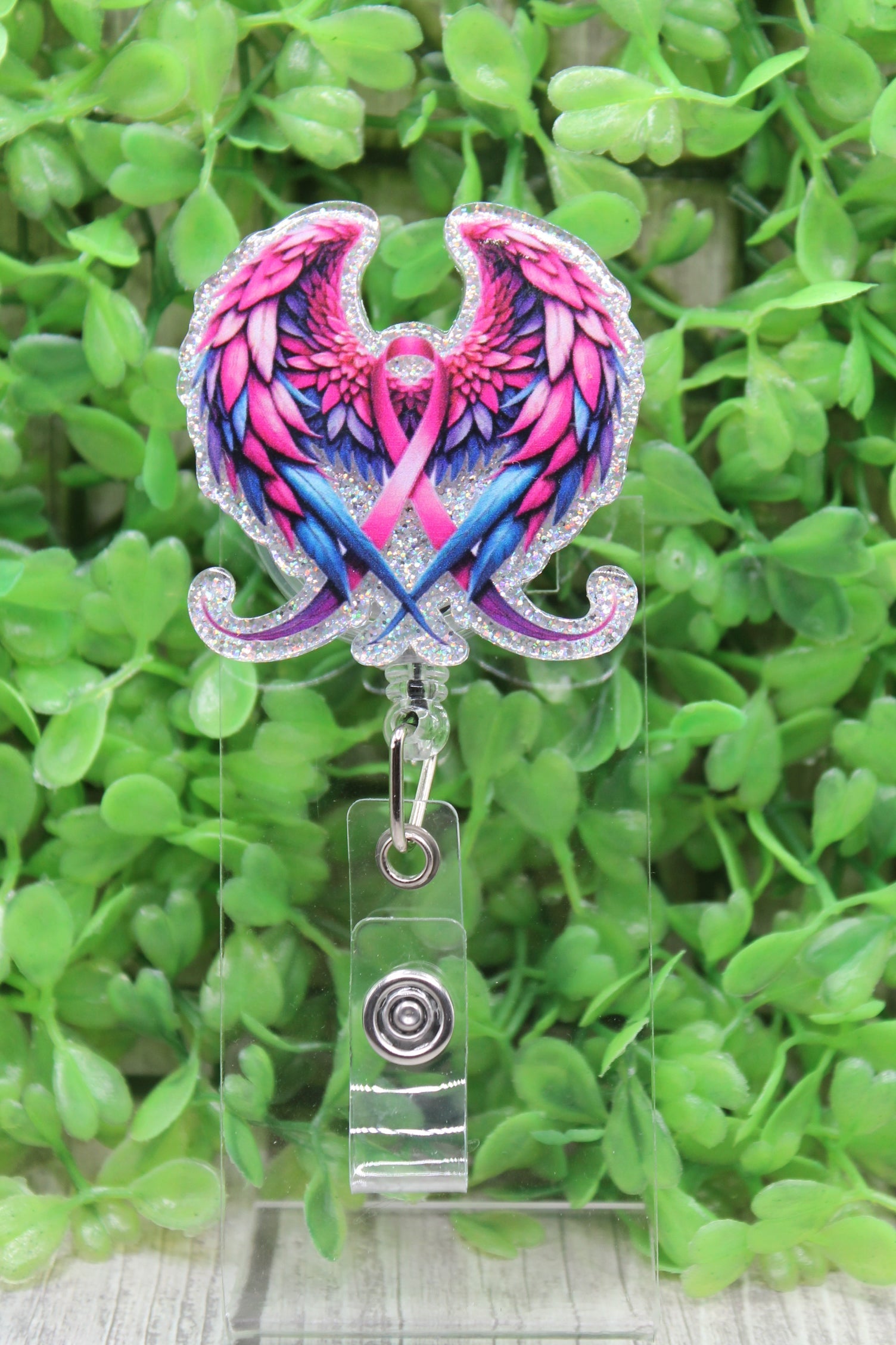 Angel Wings Pink Ribbon Badge/ID Holder Reel