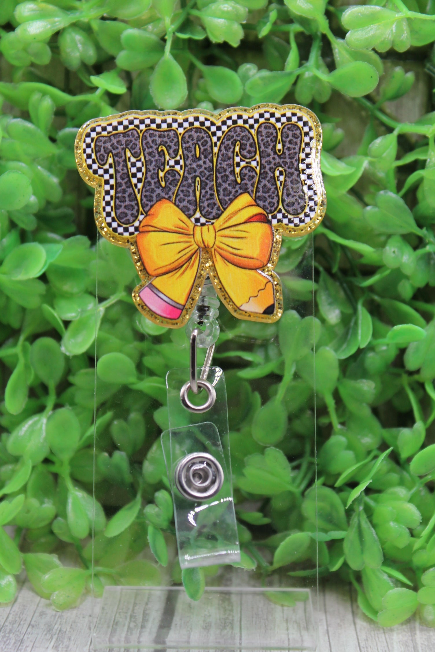 TEACH Pencil Bow Badge/ID Holder Reel
