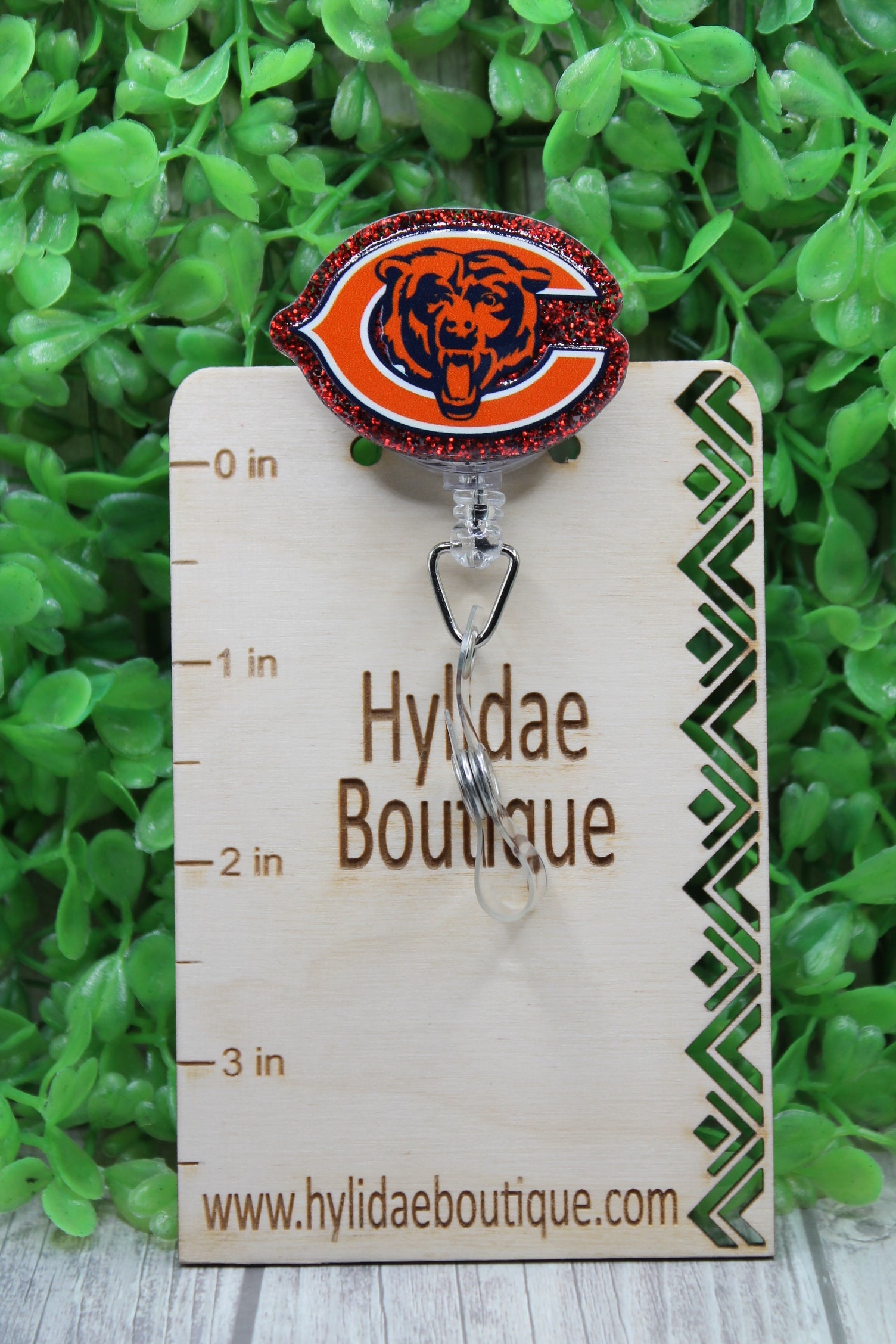 Chicago Bears on Red Glitter Badge/ID Holder Reel