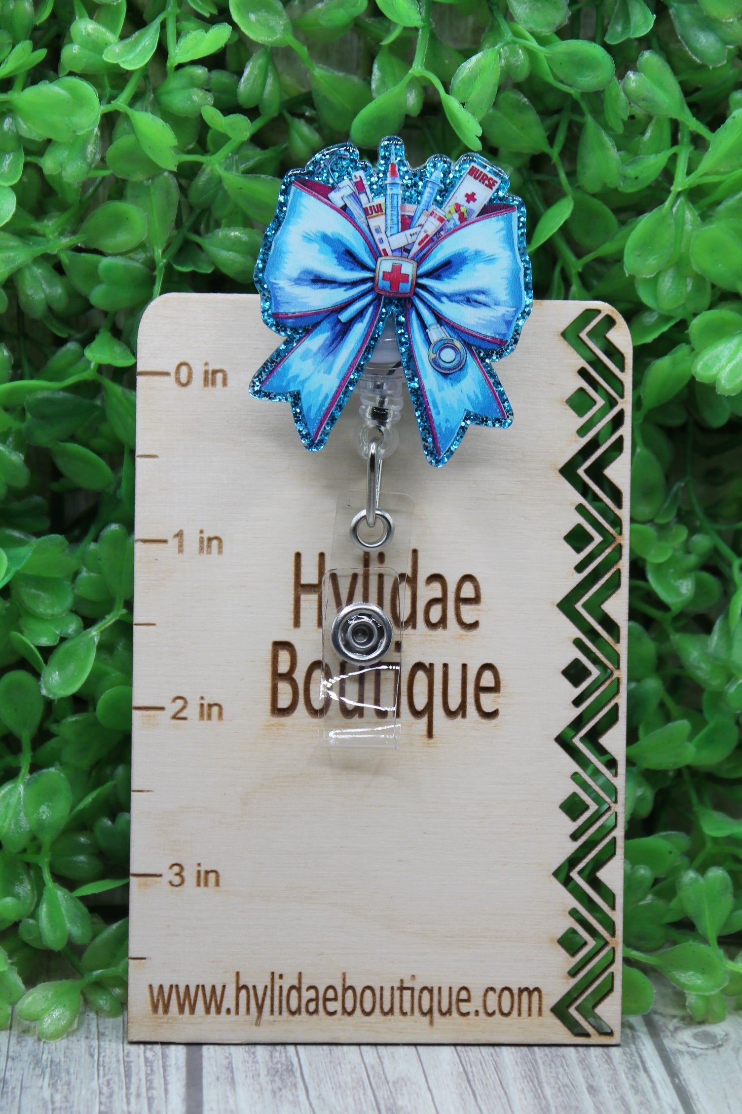 Blue Nurse Bow Badge/ID Holder Reel