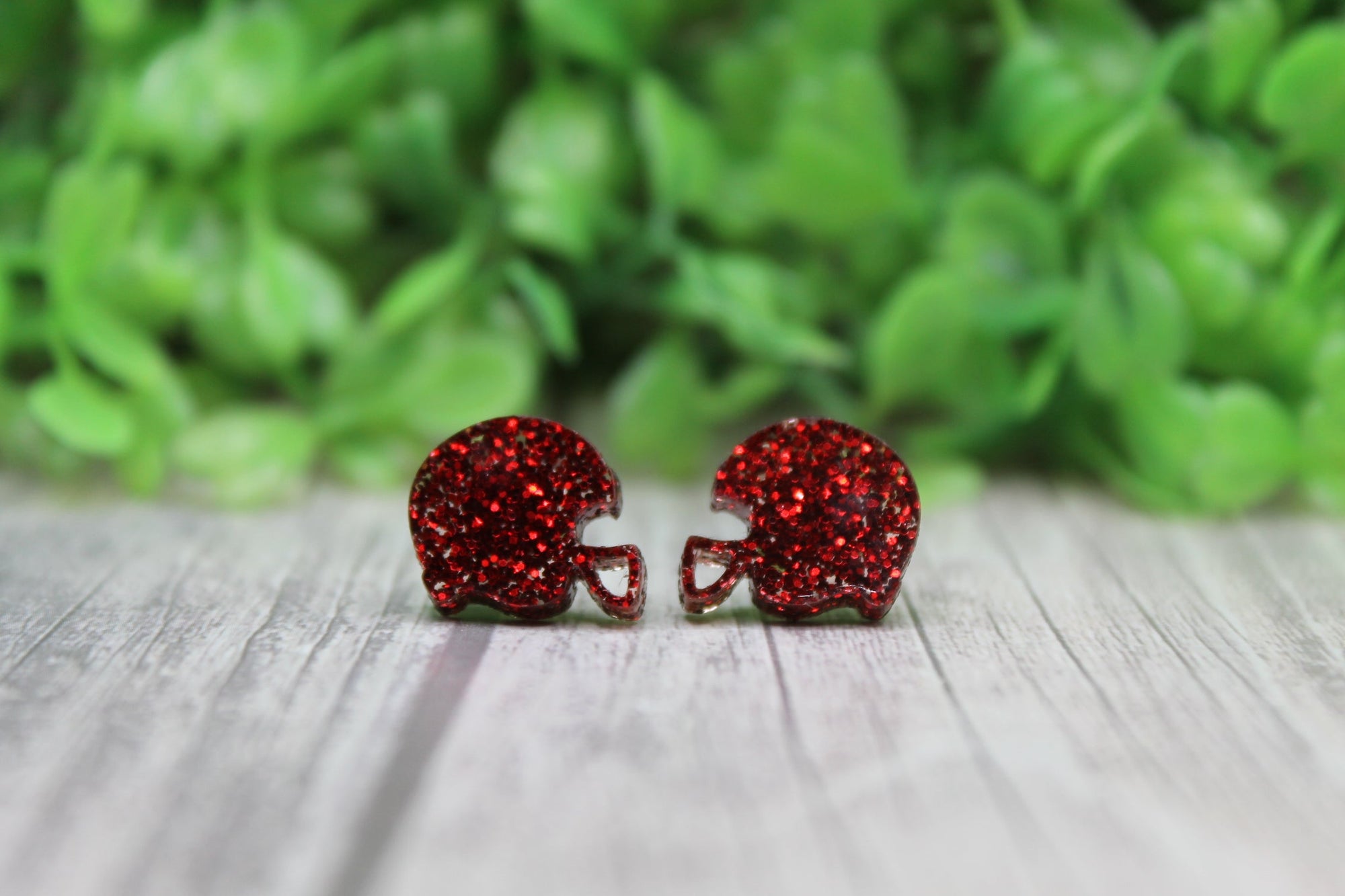 Red Glitter Football Helmet Stud Earrings