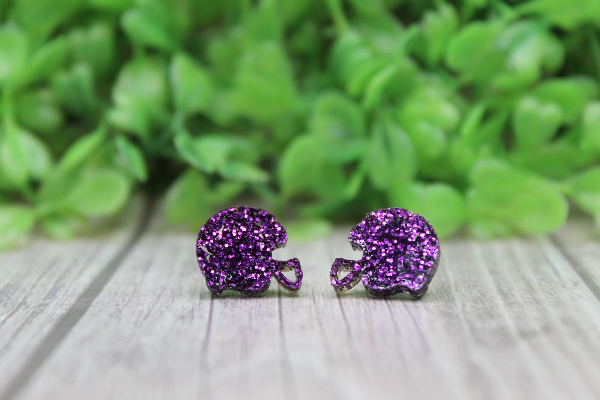 Purple Glitter Football Helmets Stud Earrings