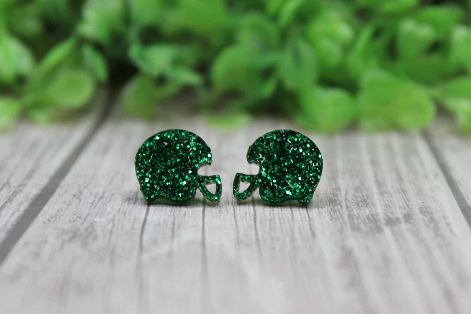Green Glitter Football Helmets Stud Earrings