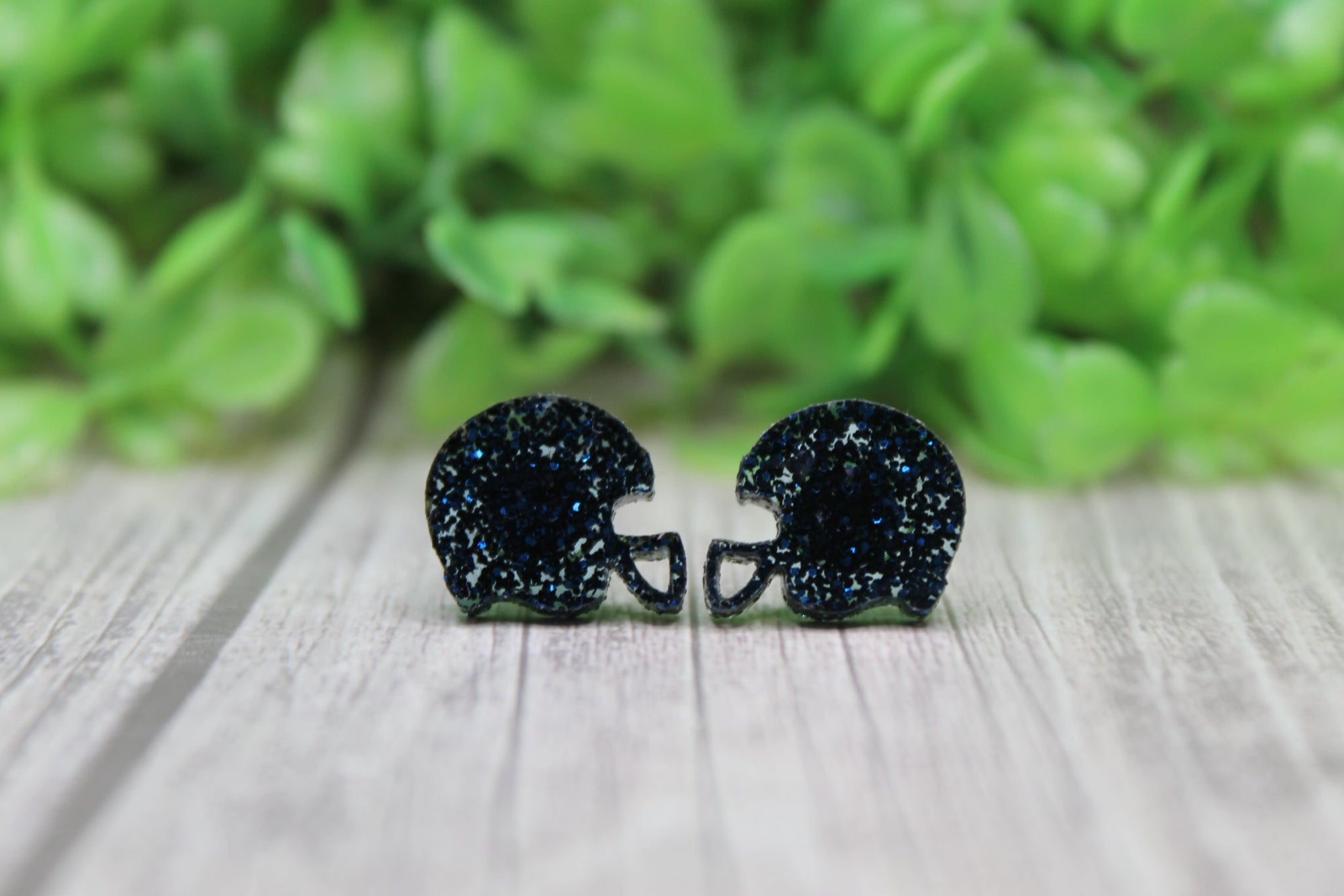 Blue Glitter Football Helmet Stud Earrings
