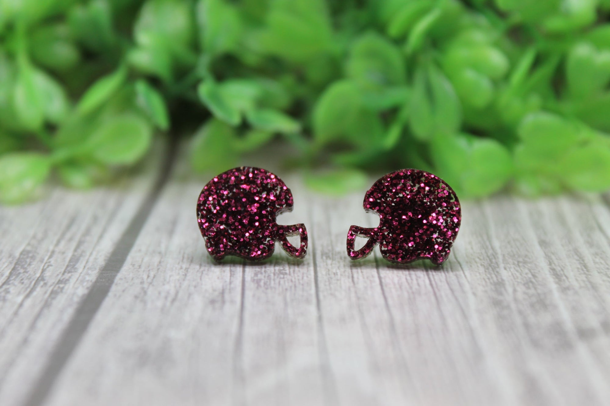 Burgundy Football Helmet Stud Earrings
