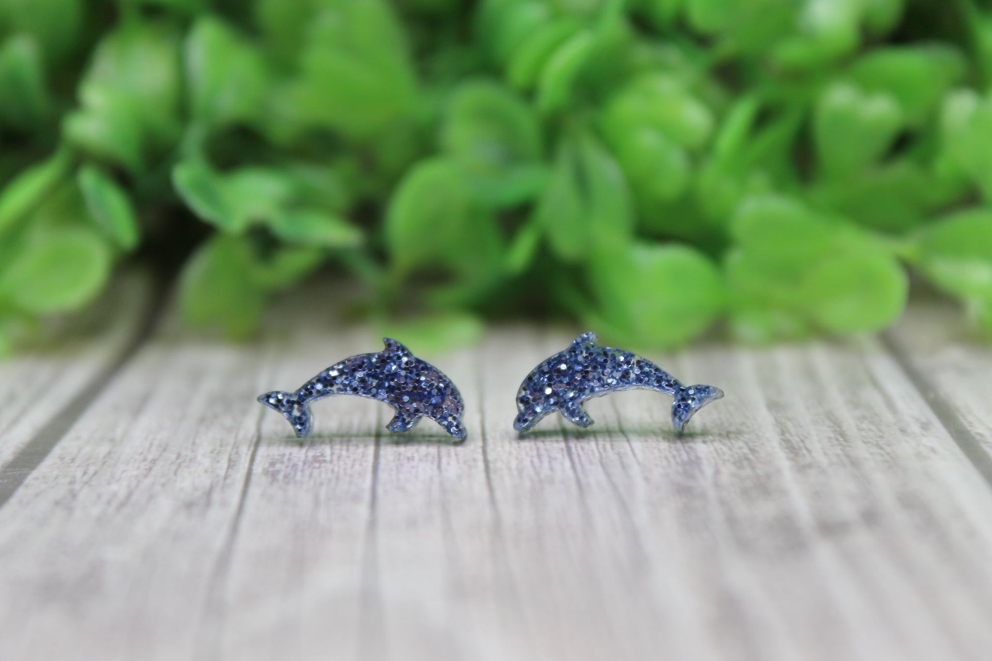 Blue Glitter Dolphins Stud Earrings
