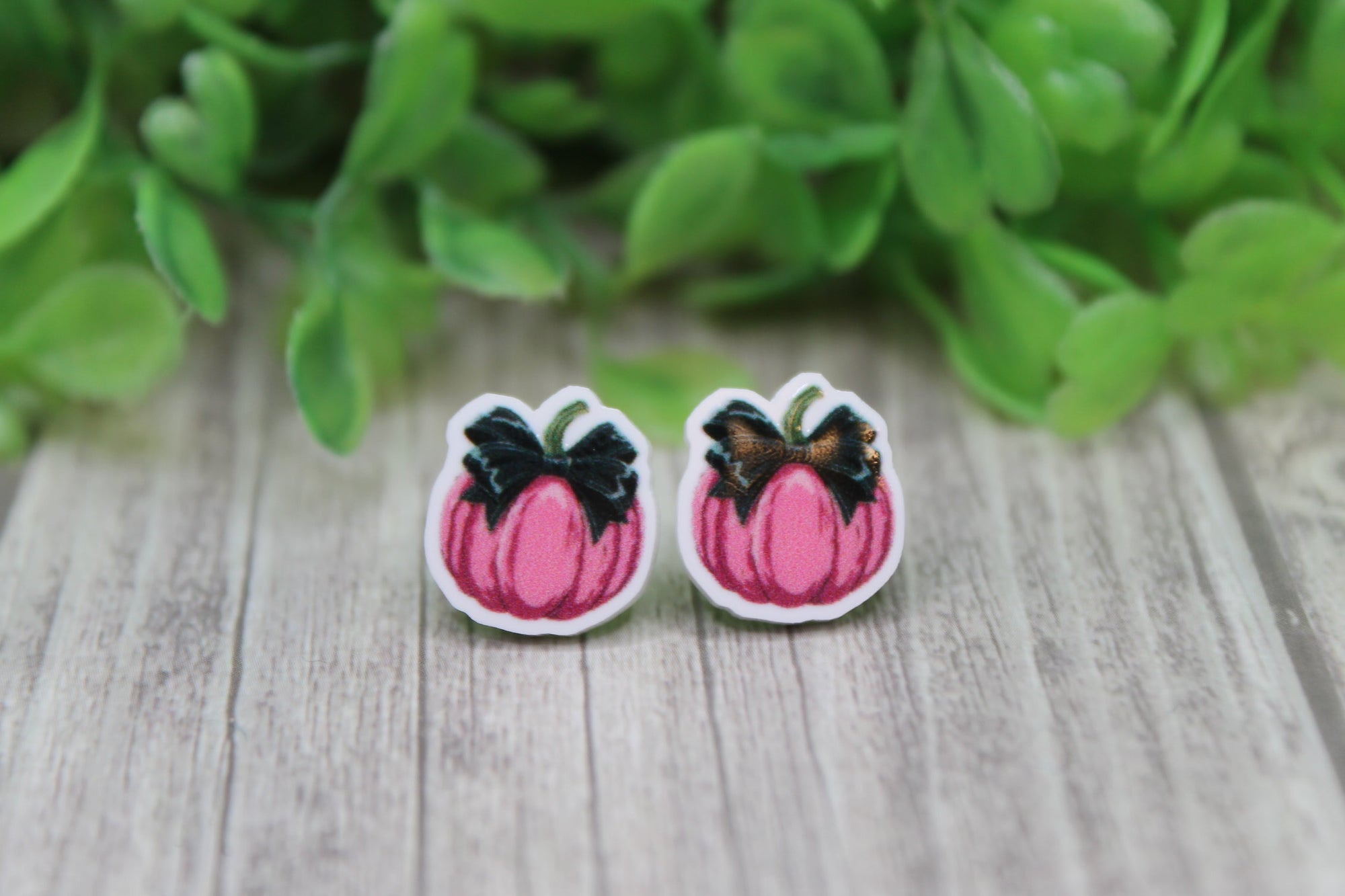 Pink Pumpkin with Bow Stud Earrings