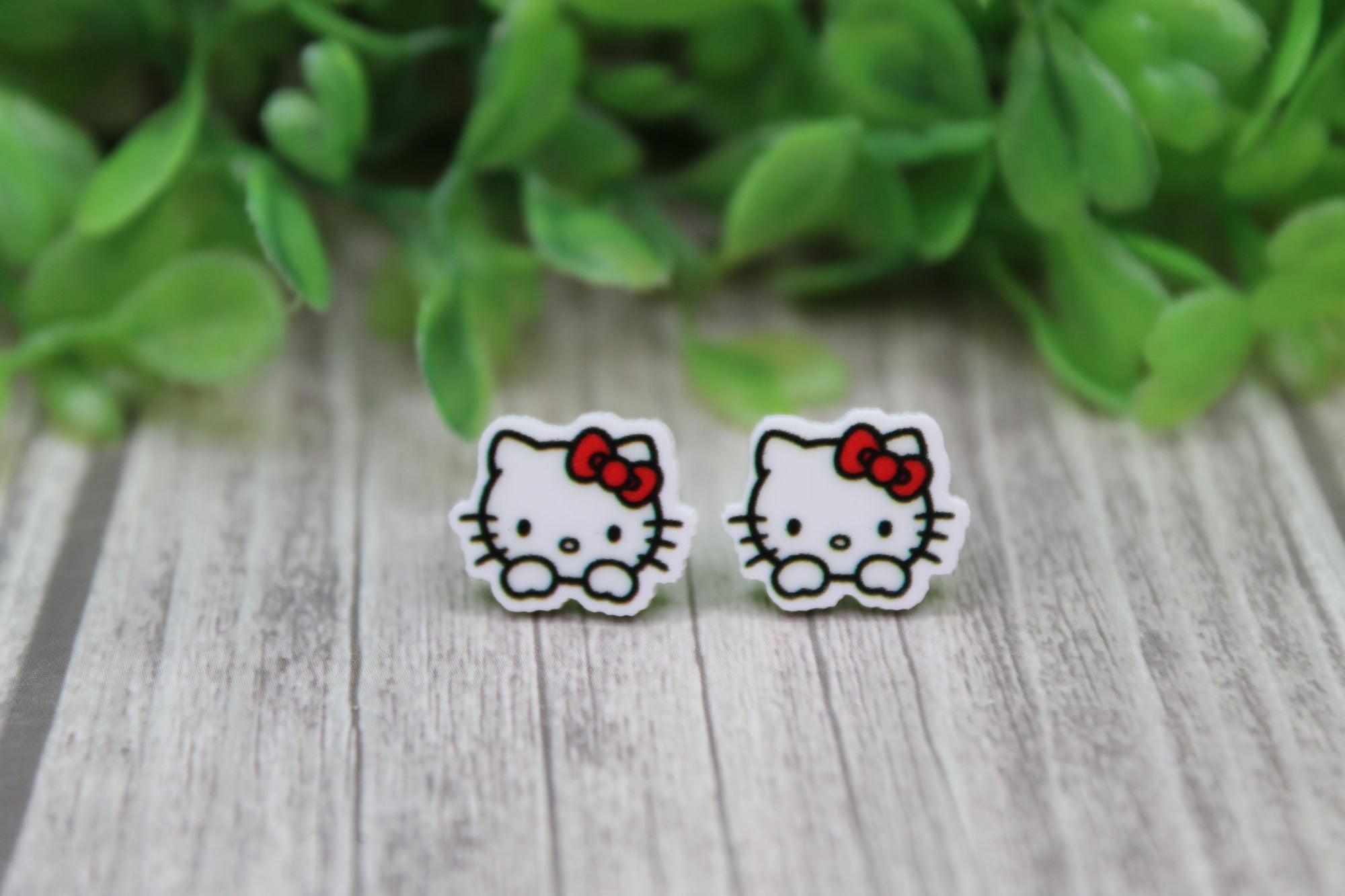 White Cat with Bow Stud Earrings