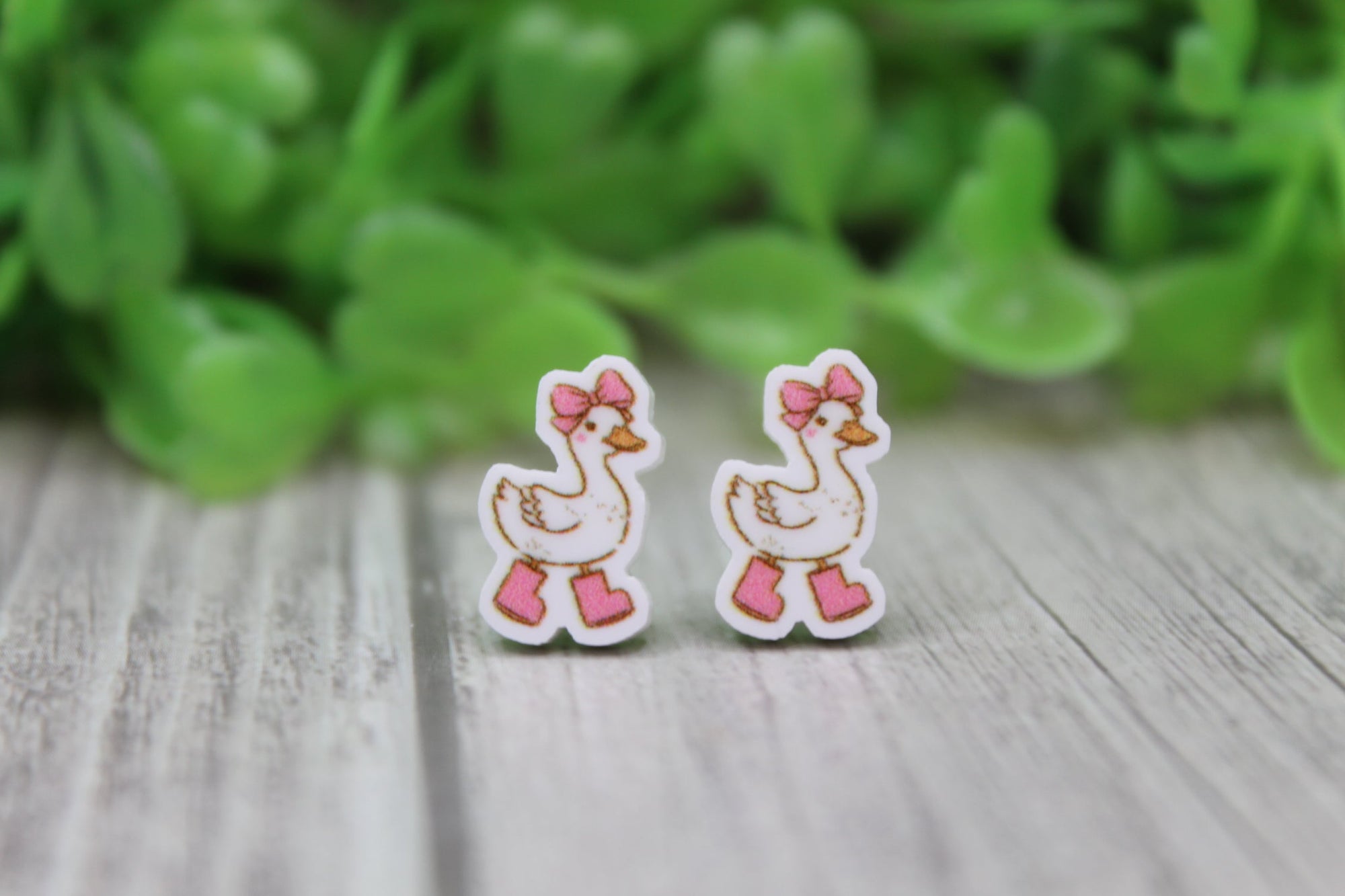 Goose with Bow and Boots Stud Earrings