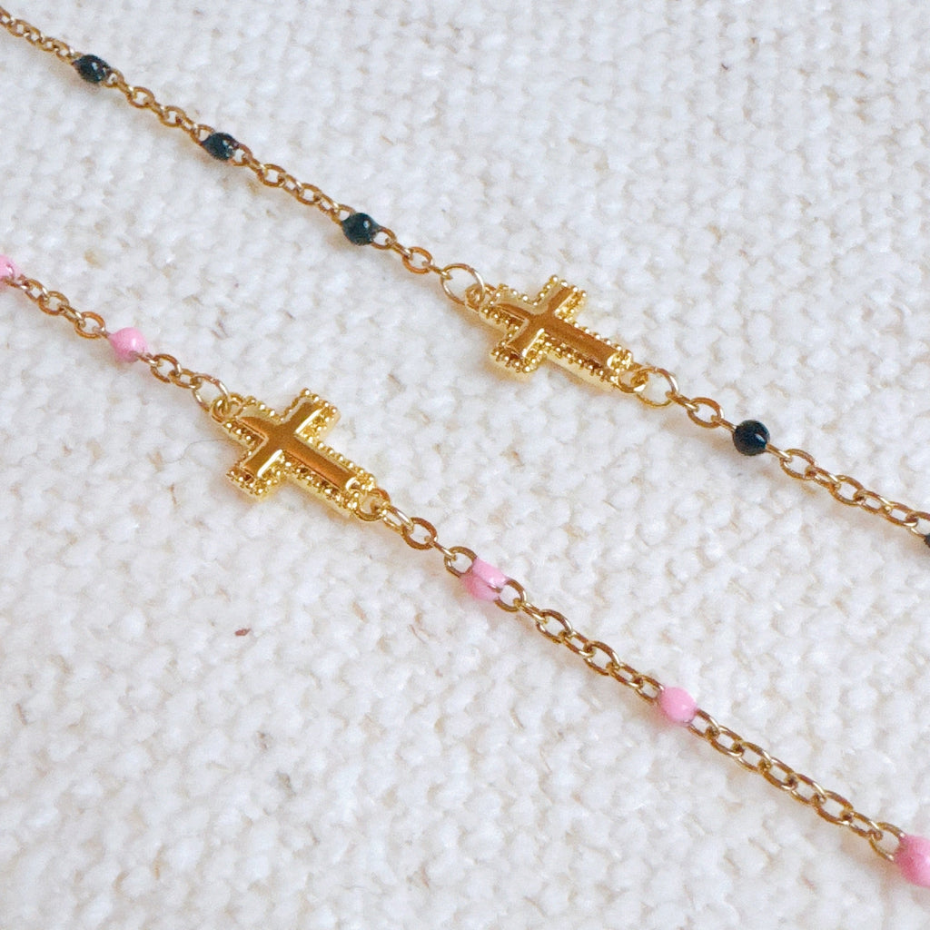 Dainty Color Dots Chain Cross Bracelet-3