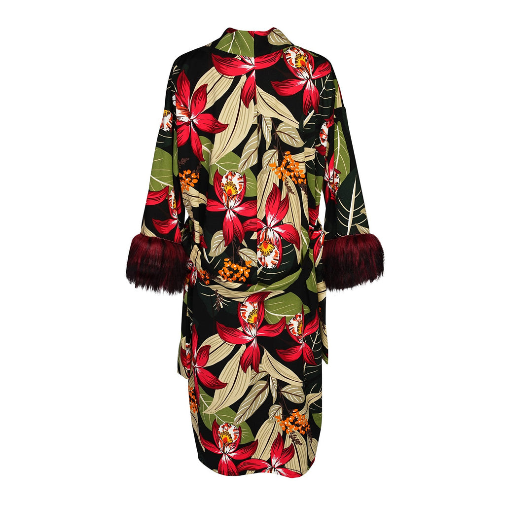 Jardin Nuit Faux Fur Koi Kimono