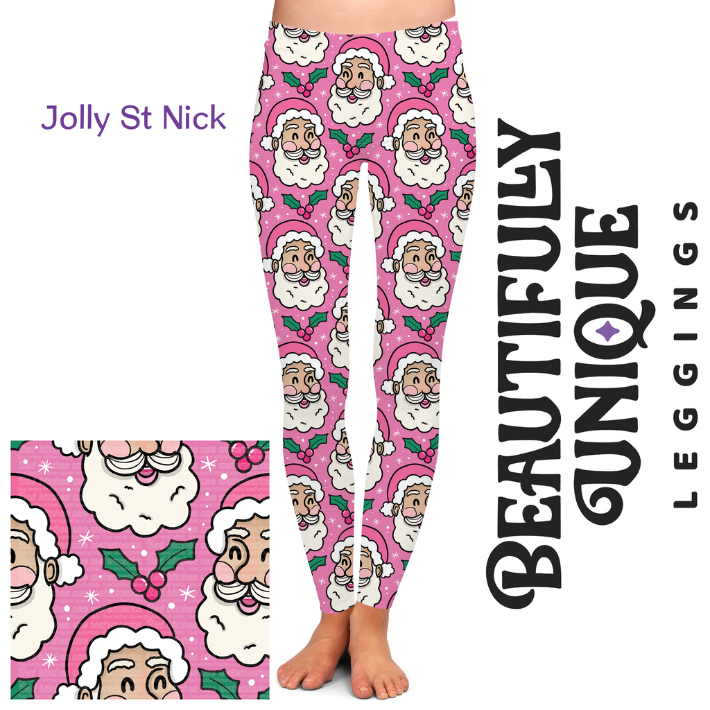 Jolly St Nick (Semi-Exclusive) - Christmas Santa Claus Pink High-quality Handcrafted Vibrant Leggings