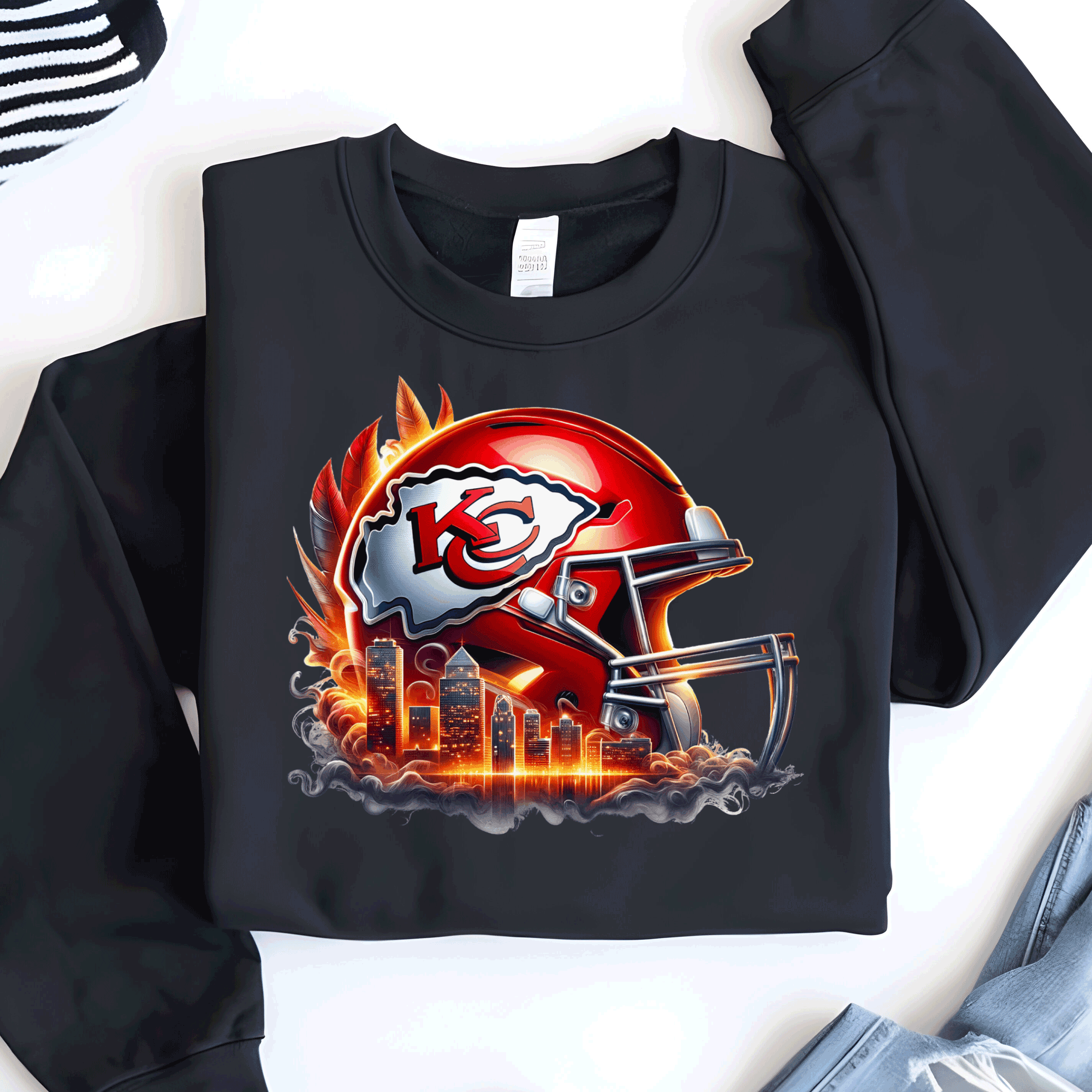 Kansas City Football Chiefs Helmet Skyline T-Shirt, KC Football Tee, Game Day Shirt Gift for Mom, Dad, Comfort Colors Oversized Look