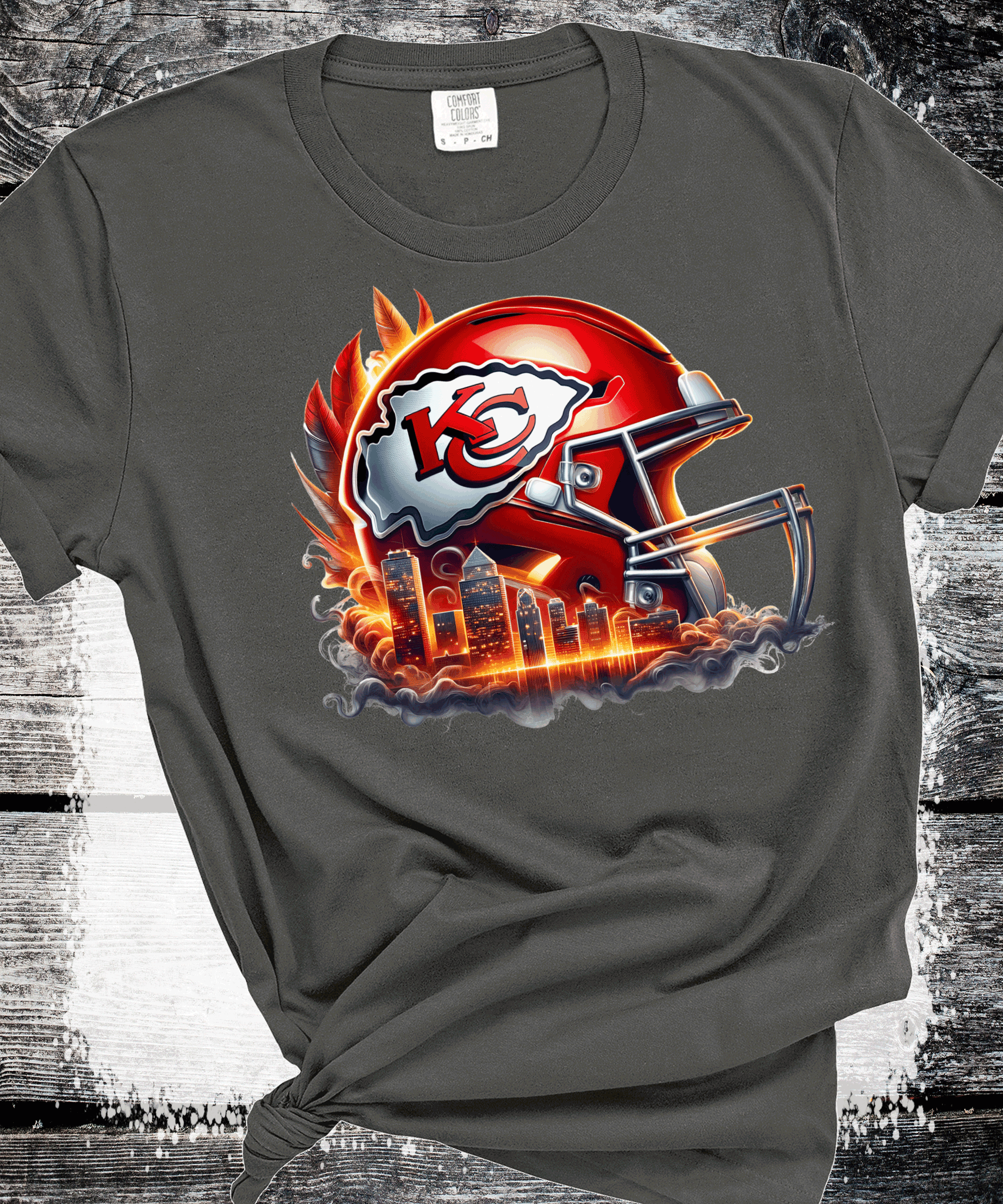 Kansas City Football Chiefs Helmet Skyline T-Shirt, KC Football Tee, Game Day Shirt Gift for Mom, Dad, Comfort Colors Oversized Look