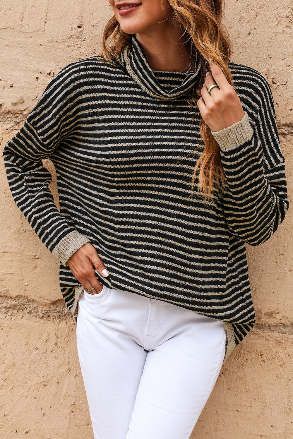 Alaia Striped Turtleneck Loose Sweater-4