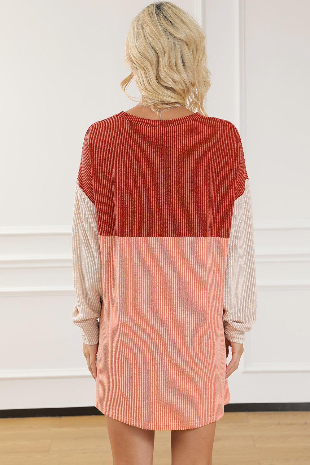 Eva Colorblock Corded Long Sleeve Mini Dress-1