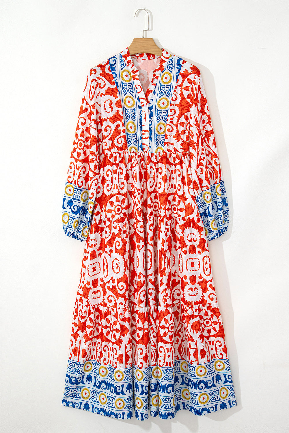 Lenora Boho Geometric Printed Long Sleeve Maxi Dress-3