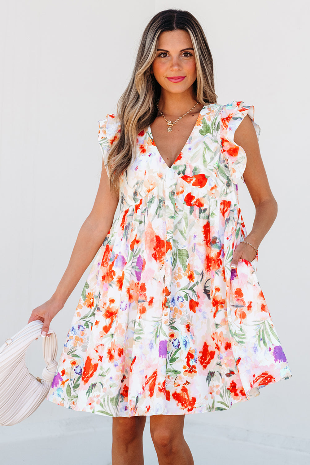 Salem Floral Ruffle Sleeve Dress-0