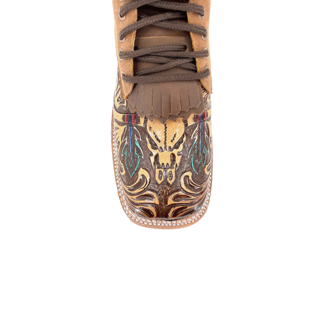 Women's Lace Up Handtooled Boots - Long Horn