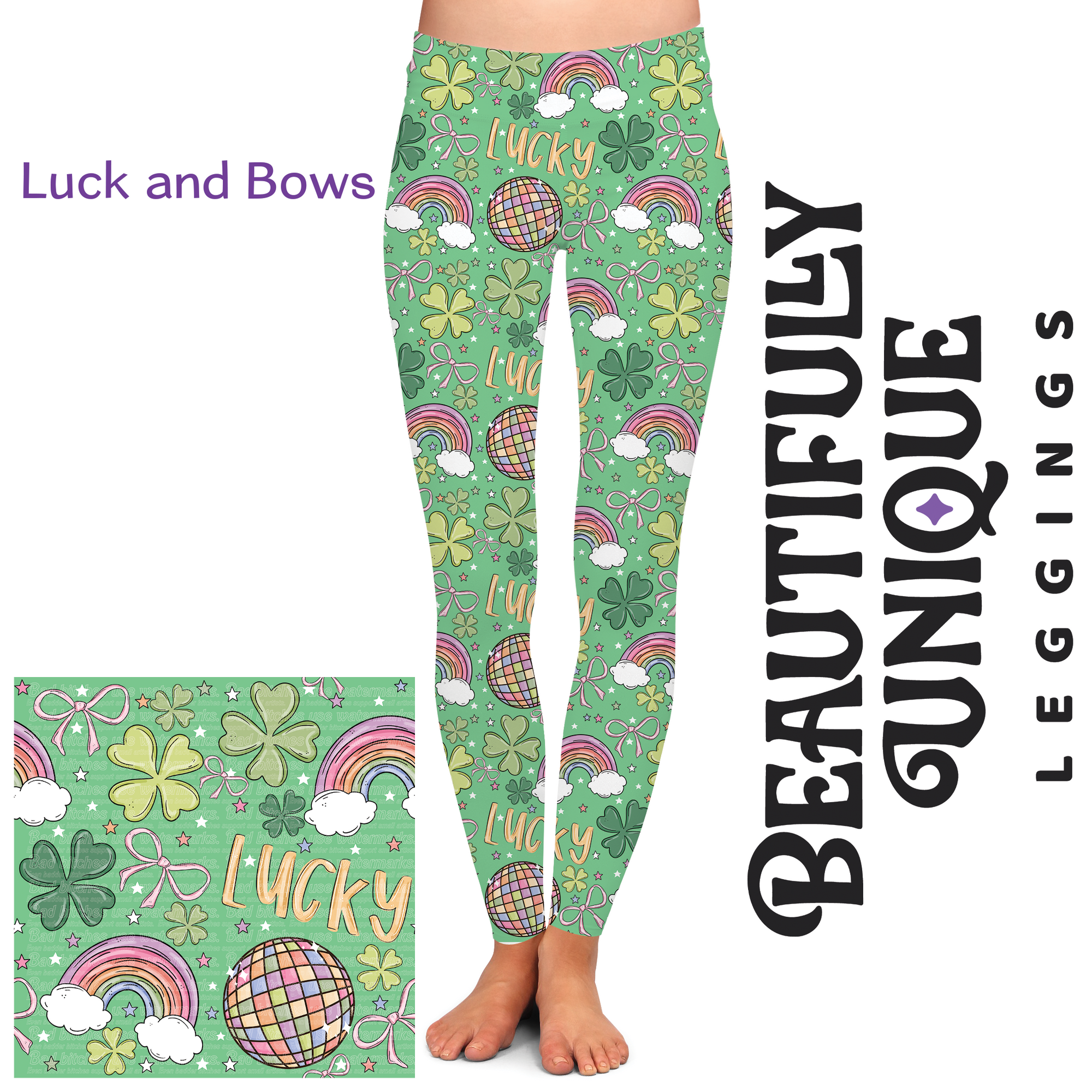 Luck and Bows (Semi-Exclusive) - Rainbow Shamrock St Patrick's Day Green High-quality Handcrafted Vibrant Leggings