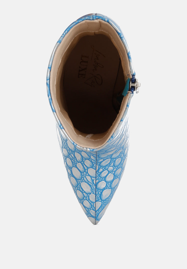 Moolah  Embossed Stiletto Heel Ankle Boots-3