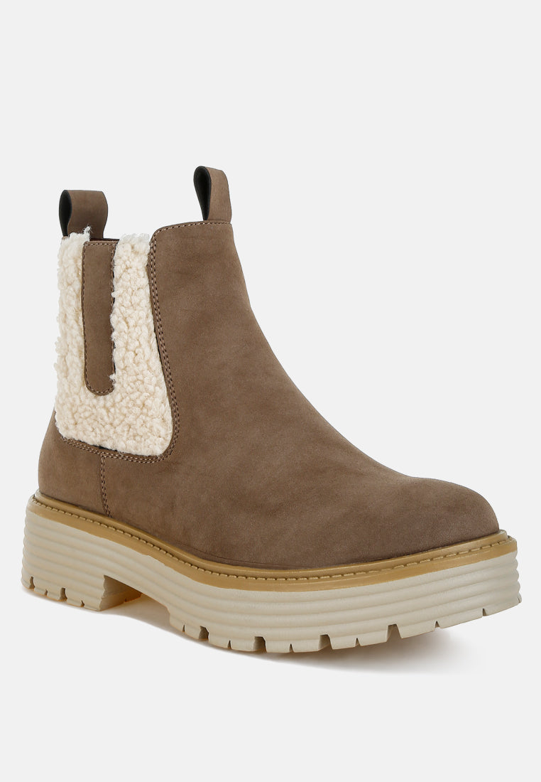 Mothman Faux Fur Detail Chunky Ankle Boots-1