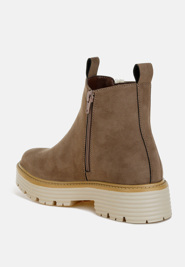 Mothman Faux Fur Detail Chunky Ankle Boots-2